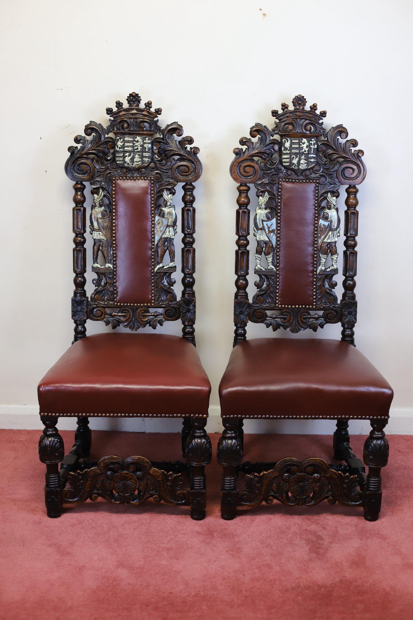 Stunning Set Of Four Victorian Heavily Carved Oak Dining Chairs For Sale 4