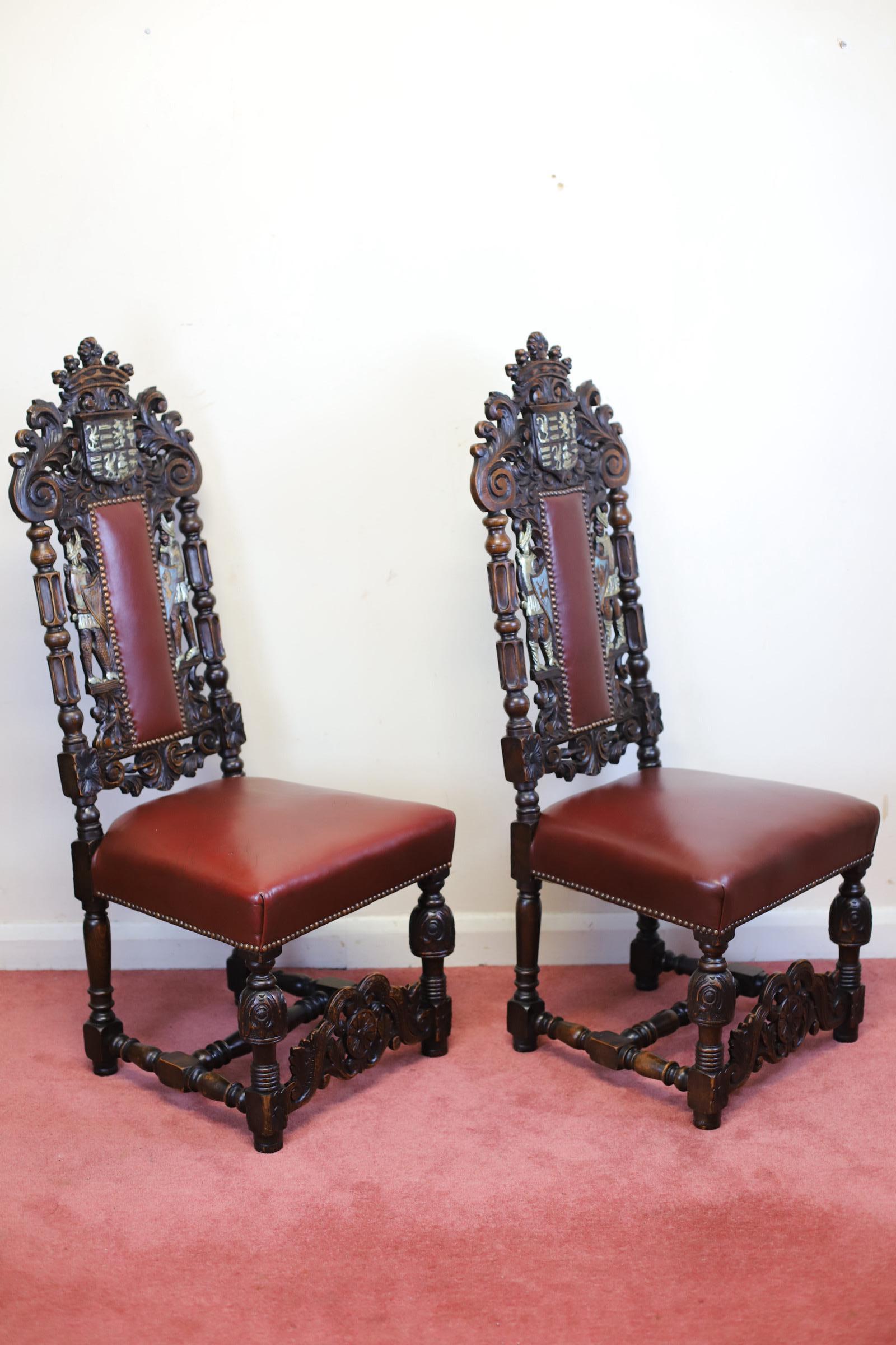 Stunning Set Of Four Victorian Heavily Carved Oak Dining Chairs For Sale 5