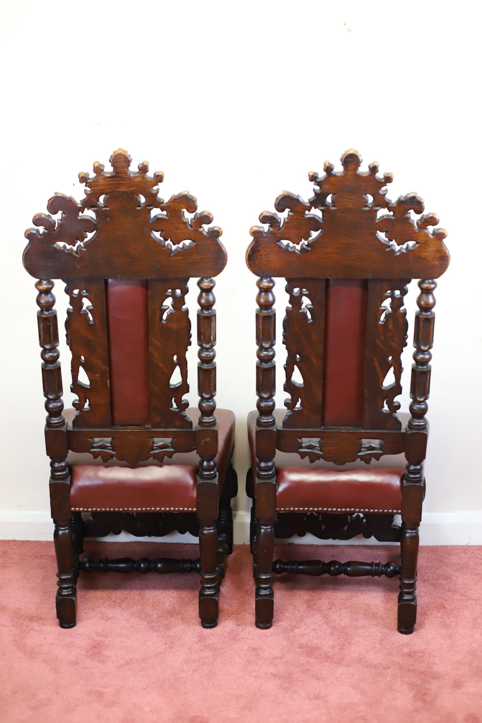Stunning Set Of Four Victorian Heavily Carved Oak Dining Chairs For Sale 7
