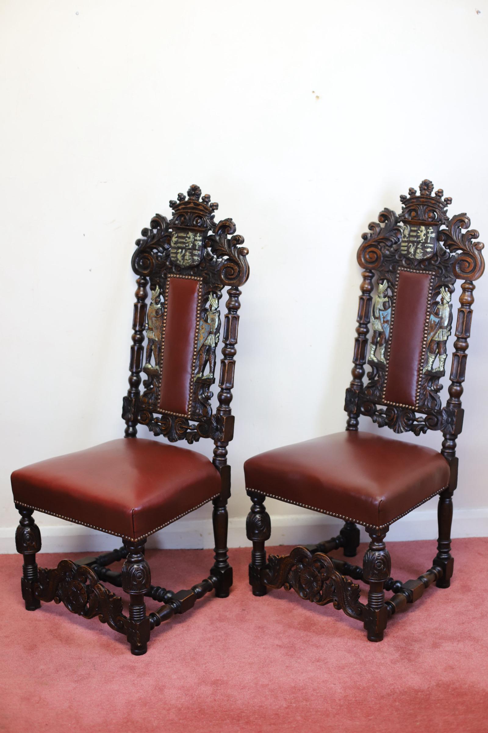 Stunning Set Of Four Victorian Heavily Carved Oak Dining Chairs For Sale 10