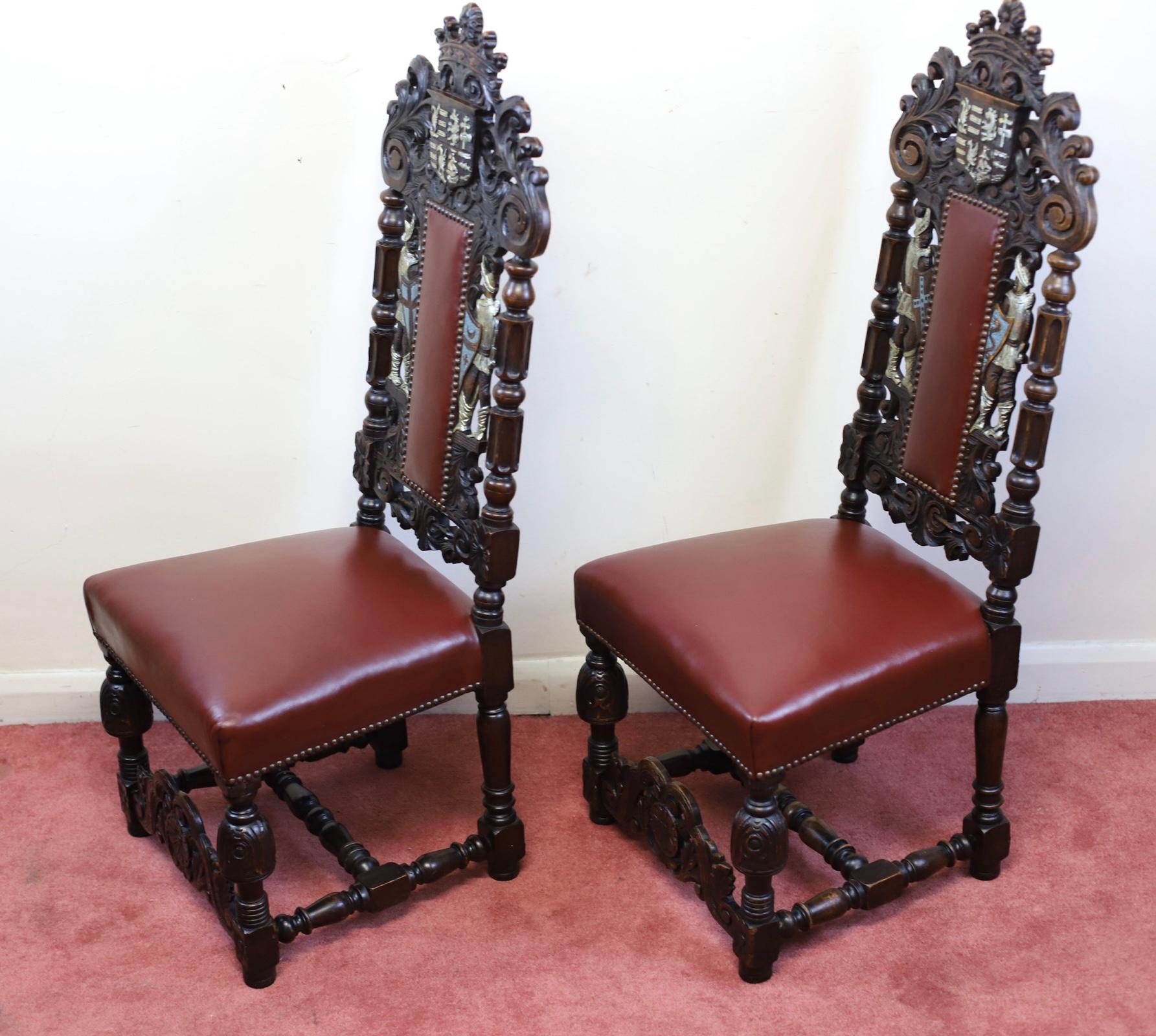 Hand-Carved Stunning Set Of Four Victorian Heavily Carved Oak Dining Chairs For Sale