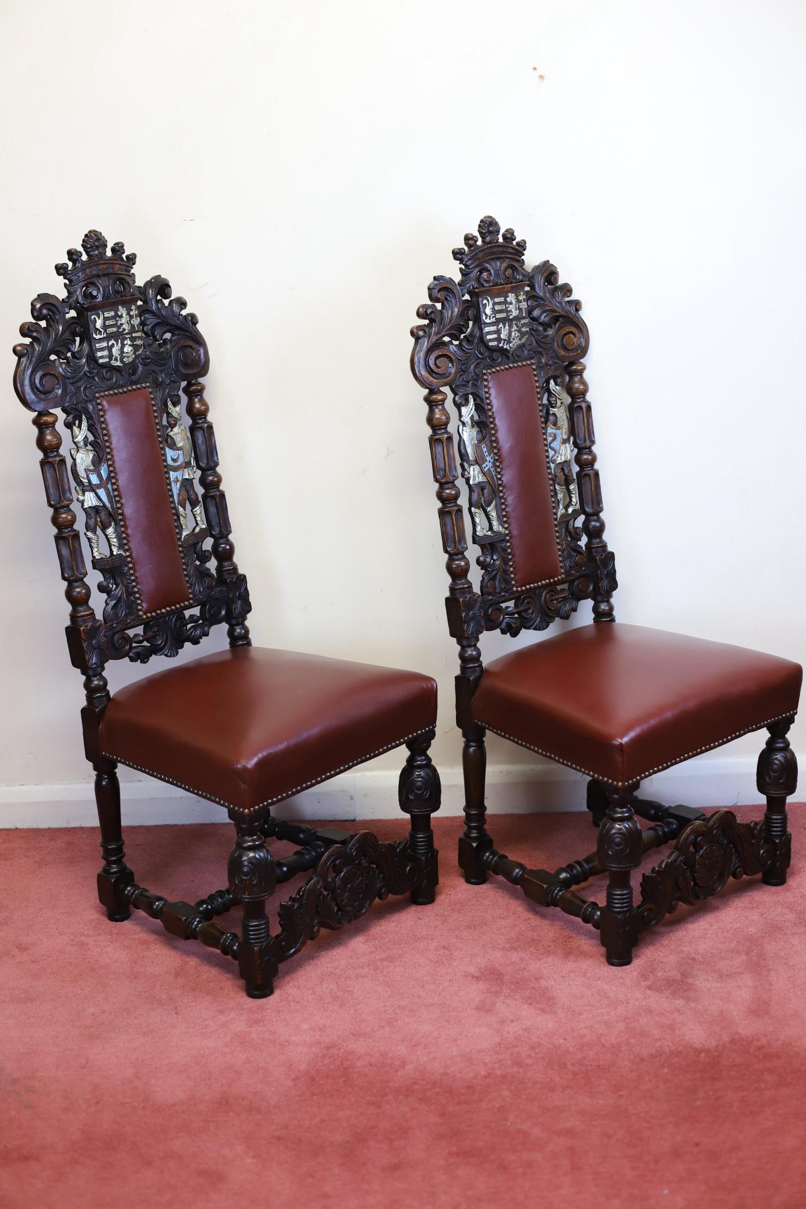 19th Century Stunning Set Of Four Victorian Heavily Carved Oak Dining Chairs For Sale