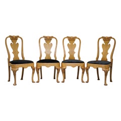 Stunning Set of Four Walnut Queen Anne Dining Chairs Acanthus Leaf Carved Wood