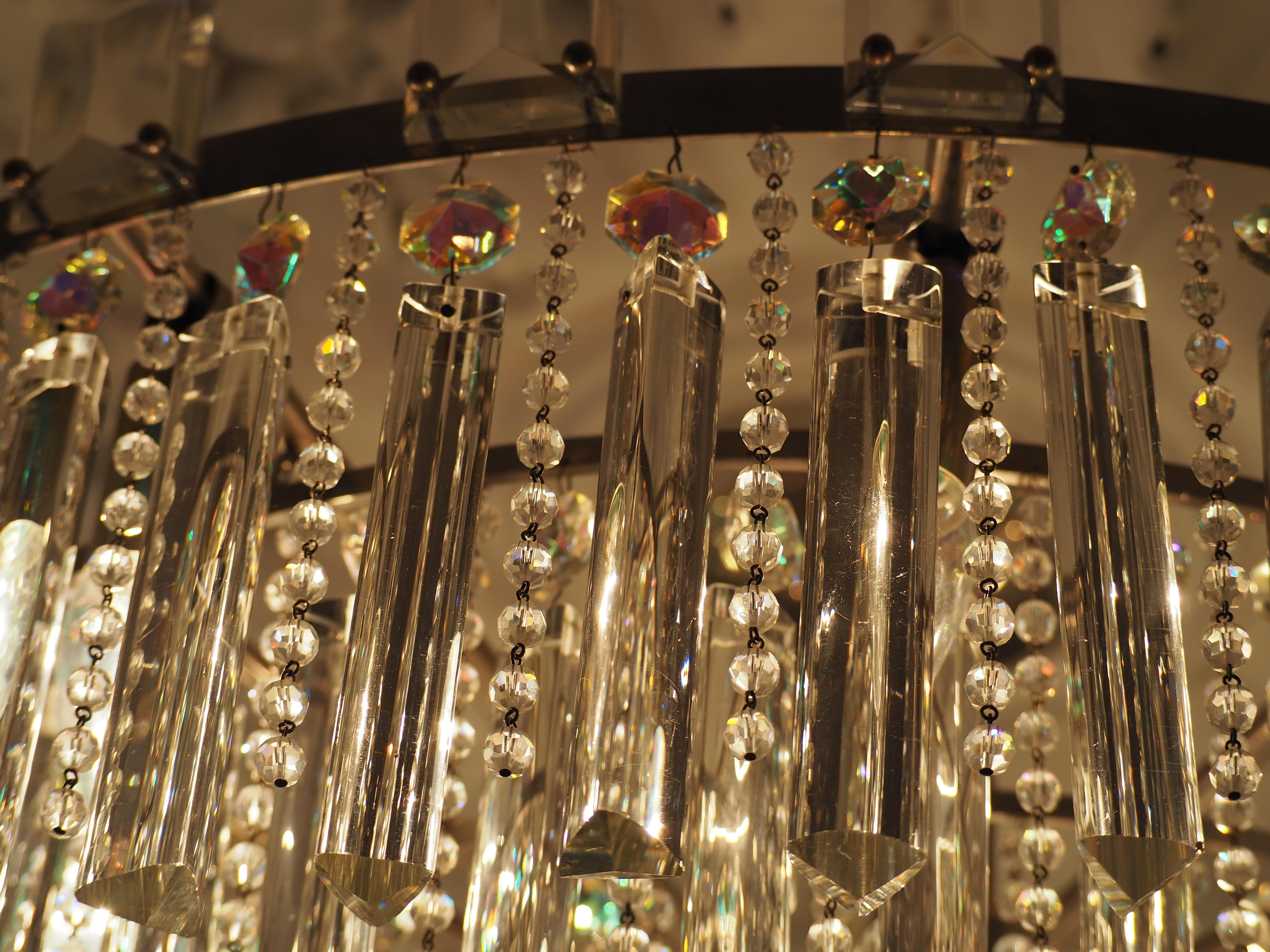 Stunning Set of Haevy Cut Glass and Nickel Chandeliers by Palwa, circa 1960s For Sale 4