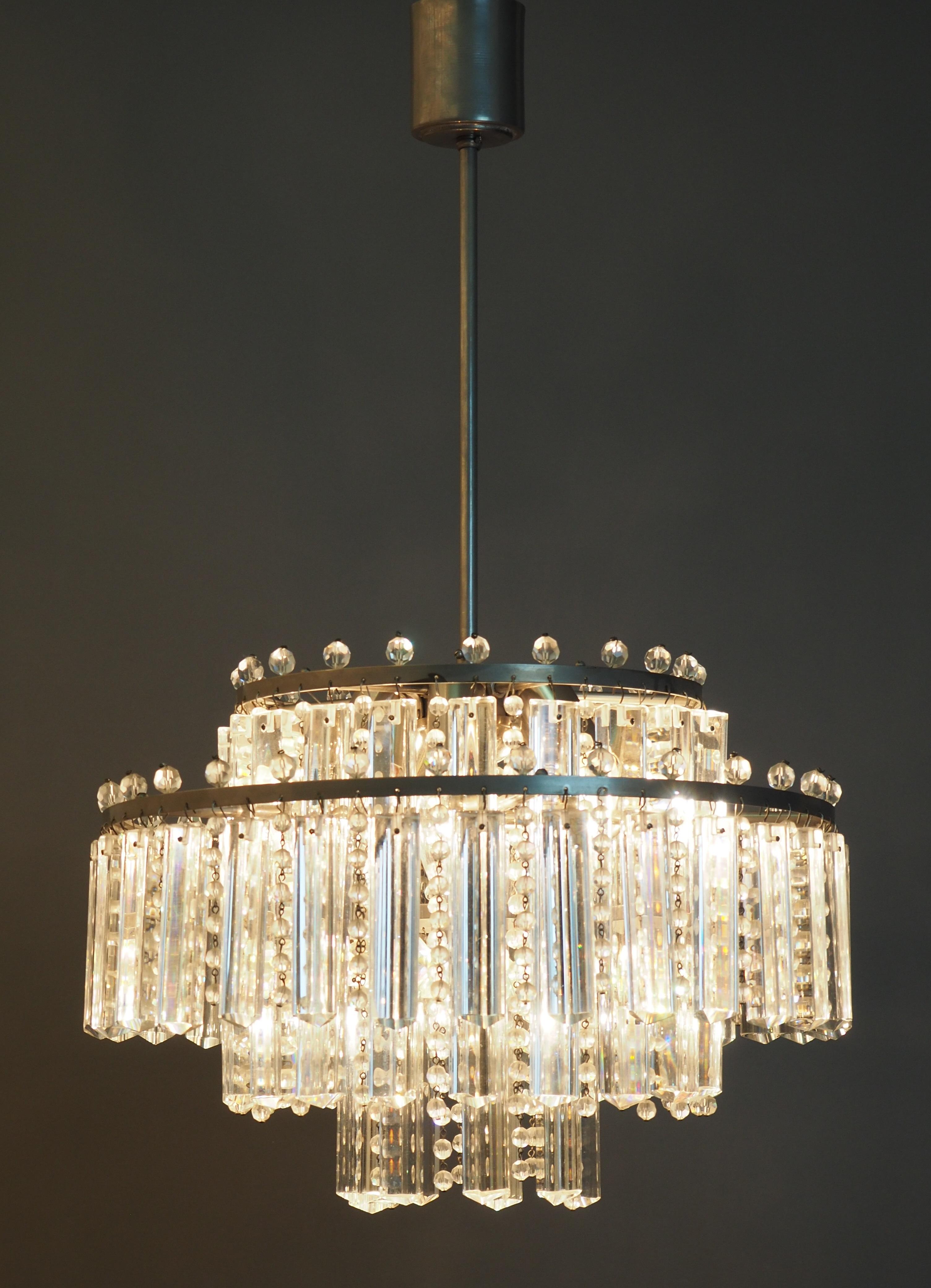 Stunning Set of Haevy Cut Glass and Nickel Chandeliers by Palwa, circa 1960s For Sale 8