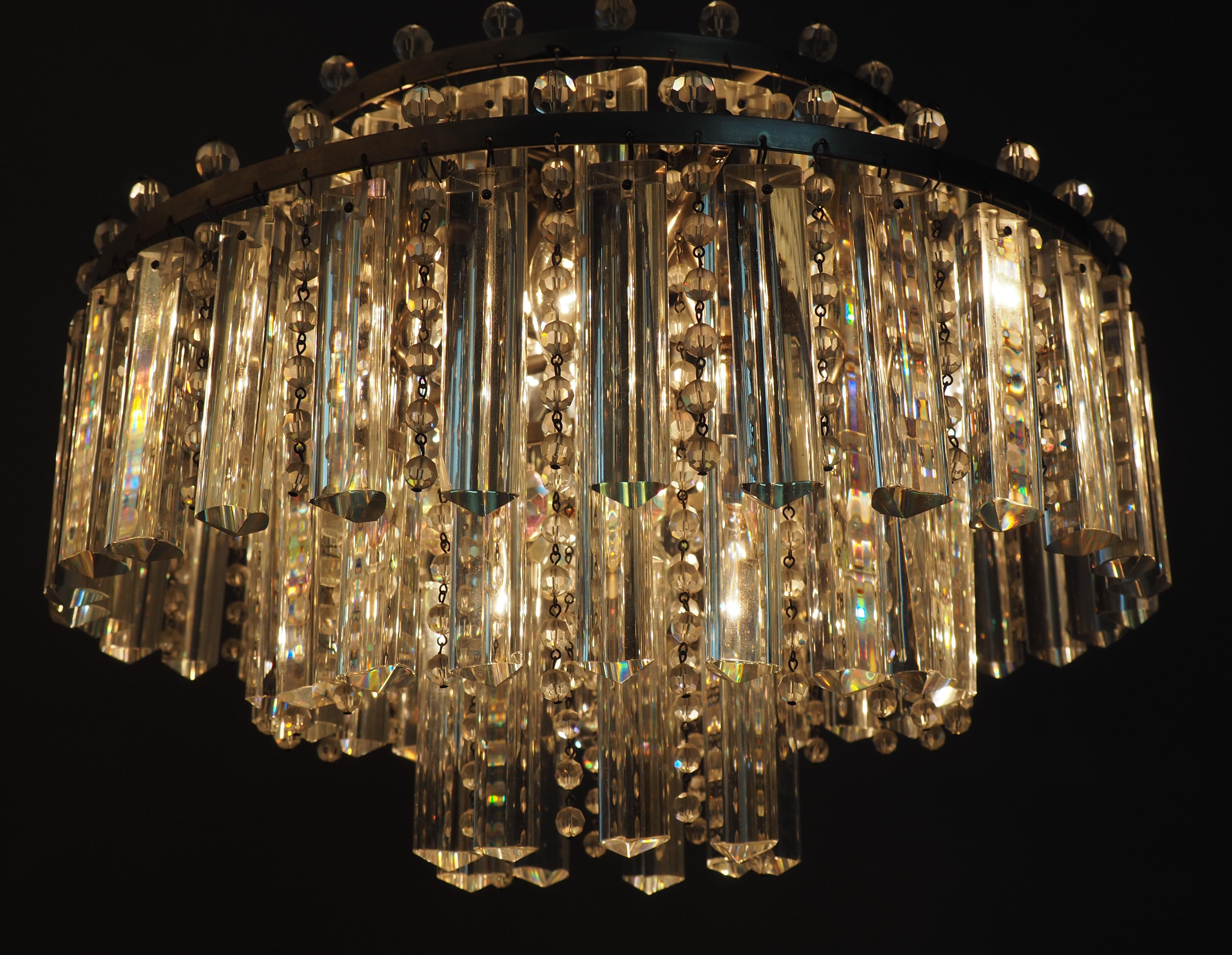 Stupendo set di lampadari Haevy in vetro tagliato e nichel di Palwa, circa anni '60 in vendita 9