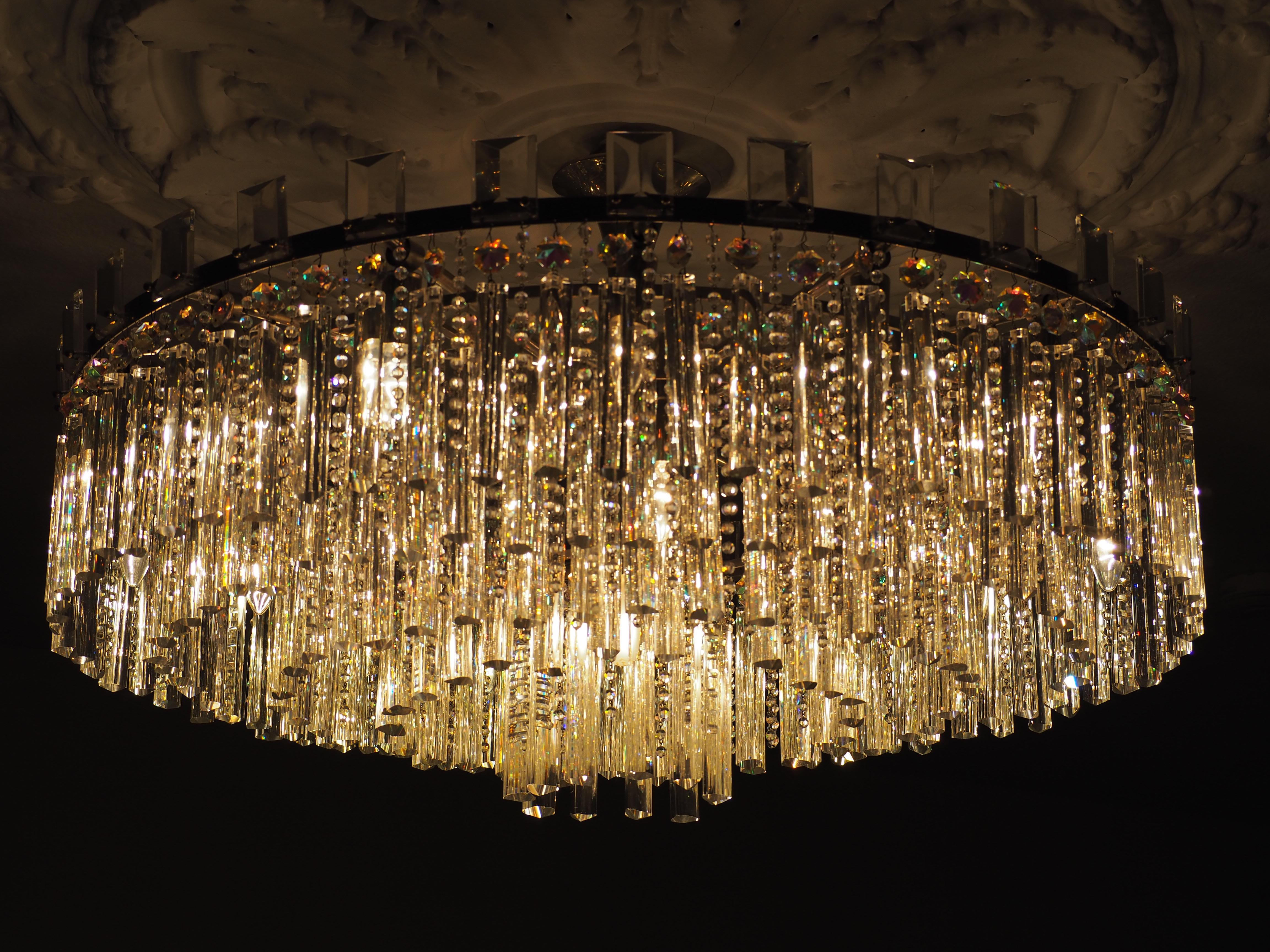 Austrian Stunning Set of Haevy Cut Glass and Nickel Chandeliers by Palwa, circa 1960s For Sale