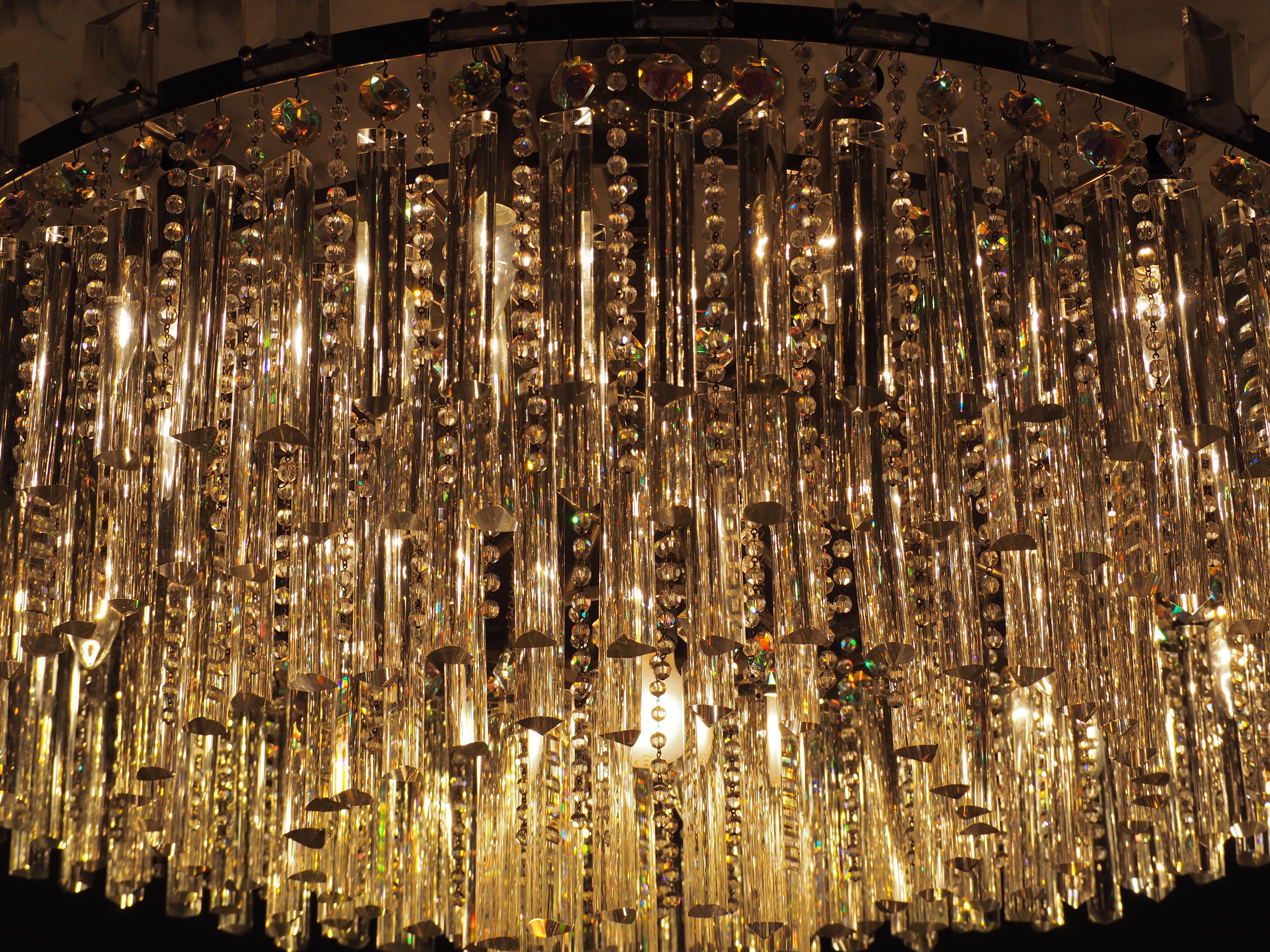 Stunning Set of Haevy Cut Glass and Nickel Chandeliers by Palwa, circa 1960s For Sale 1