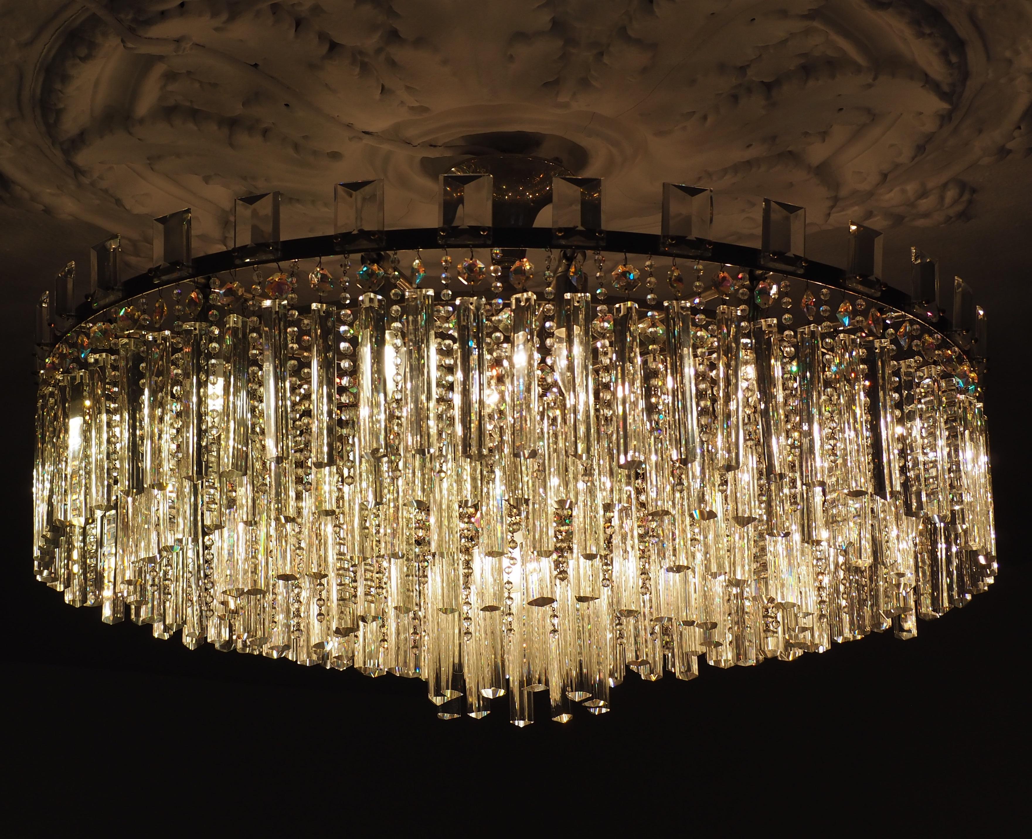 Stunning Set of Haevy Cut Glass and Nickel Chandeliers by Palwa, circa 1960s For Sale 2