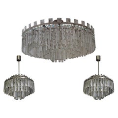 Retro Stunning Set of Haevy Cut Glass and Nickel Chandeliers by Palwa, circa 1960s