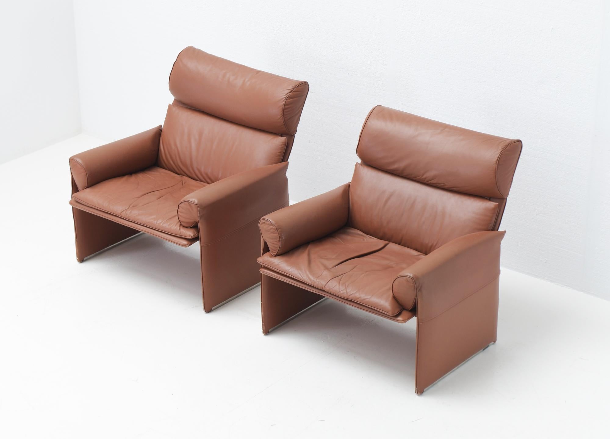 Stunning Set of Matching Leather Armchairs, Saporiti Italy, Signed In Excellent Condition In Buggenhout, Oost-Vlaanderen