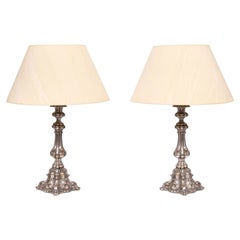 Stunning set of Rococo Silver Plated table lamps 1920s