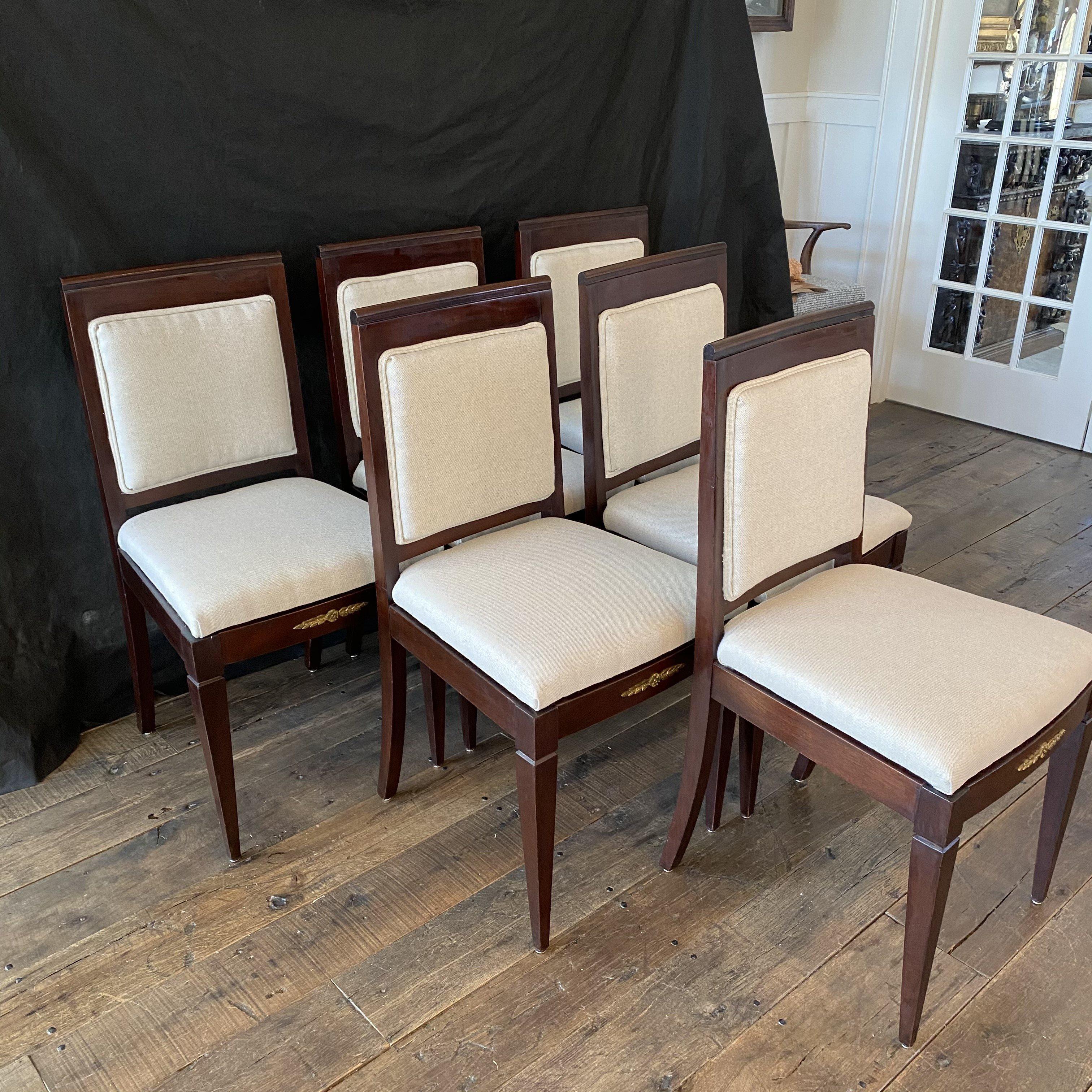 Stunning Set of Six Antique French Empire Mahogany and Bronze Dining Chairs  5