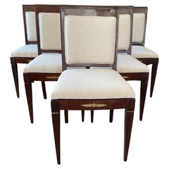 Stunning Set of Six Antique French Empire Mahogany and Bronze Dining Chairs 