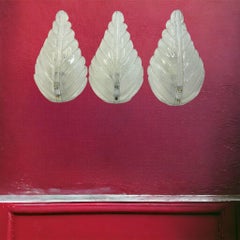 Stunning Set of Three Murano Glass Leaf Sconces by Barovier and Toso, Italy