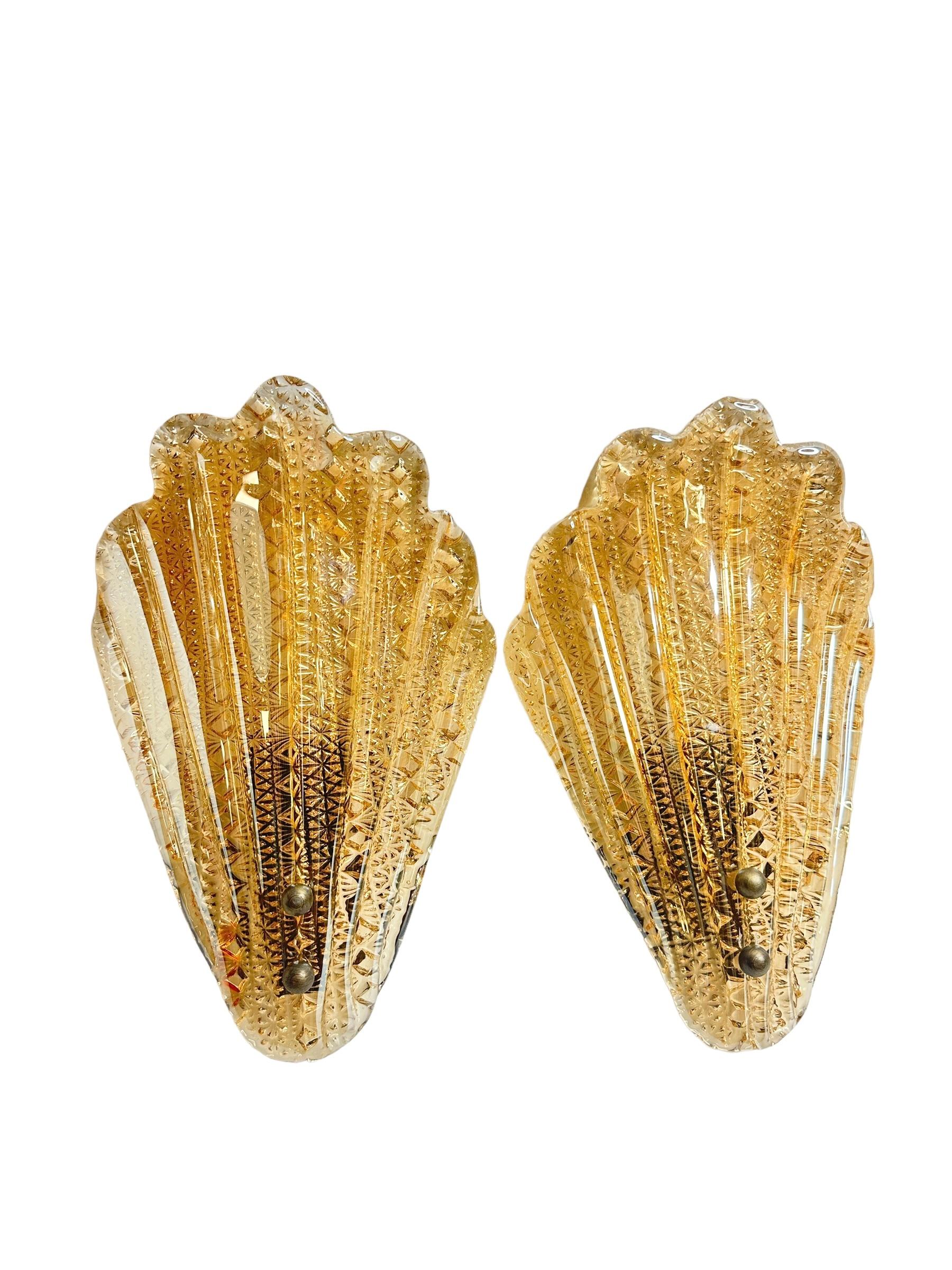 Italian Stunning Set of Three Murano Glass Leaf Sconces by Barovier and Toso, Italy For Sale