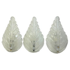 Vintage Stunning Set of Three Murano Glass Leaf Sconces by Barovier and Toso, Italy
