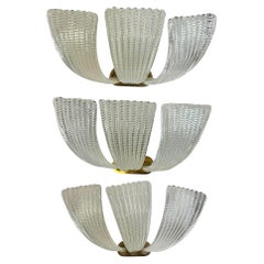 Atemberaubender Satz von drei Murano-Glas-Wandleuchtern mit Palmenblättern von Barovier und Toso, Italien