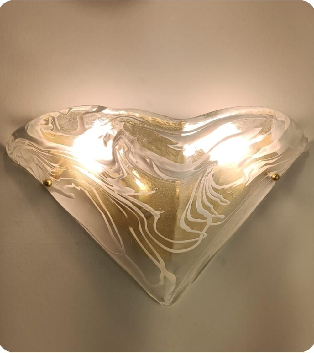 Stunning Set of Three Triangle Shaped Murano Ice Glass Sconces, Italy, 1980s In Good Condition For Sale In Nuernberg, DE