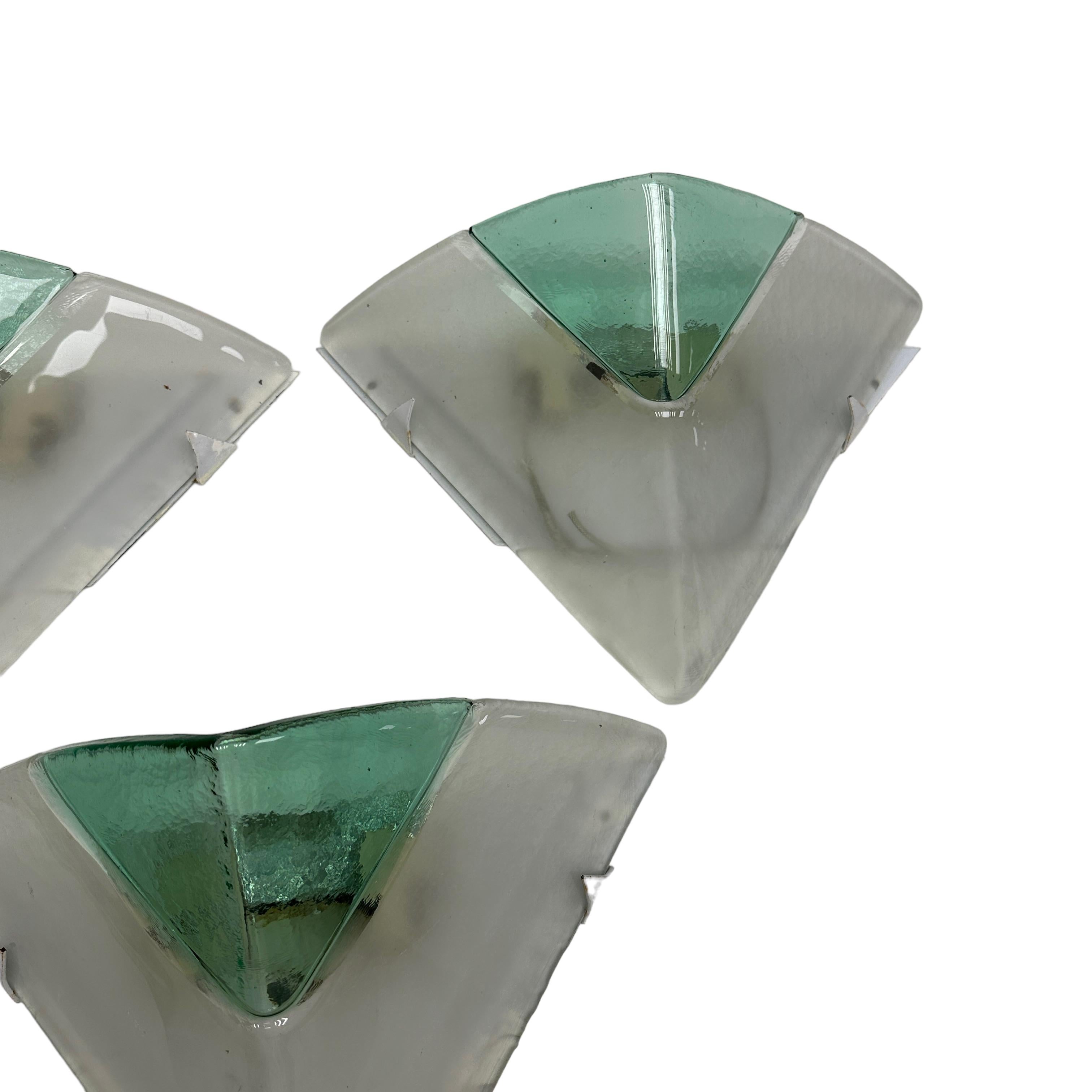 Stunning Set of Three Triangle Shaped Murano Ice Glass Sconces, Italy, 1980s 3