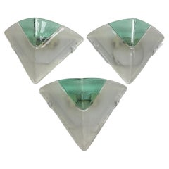 Stunning Set of Three Triangle Shaped Murano Ice Glass Sconces, Italy, 1980s