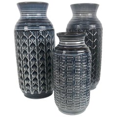 Stunning Set of Three West German Pottery Vessels, Vases