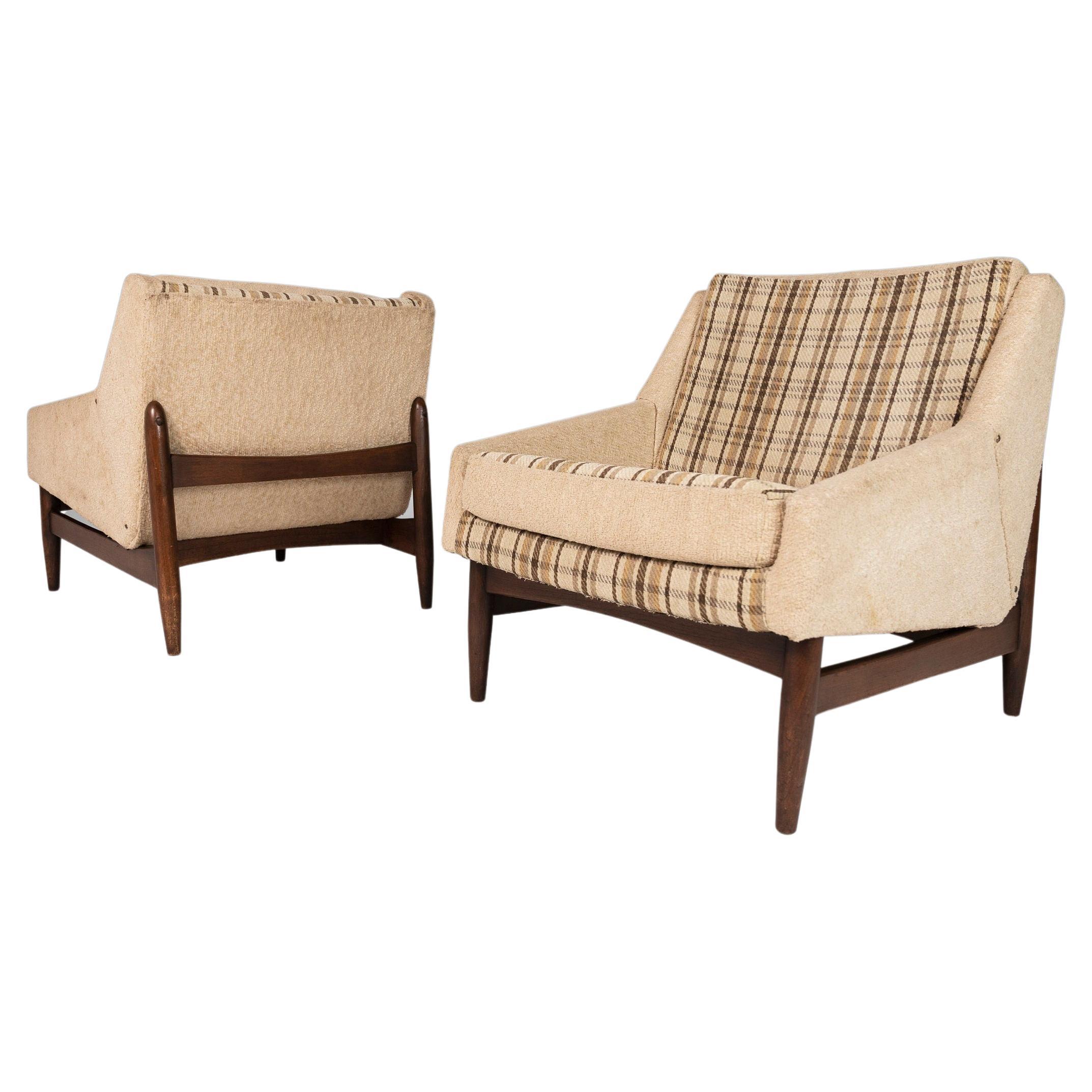 Set of Two (2) Danish Modern Floating Lounge Chairs on Walnut Frames, 1960's