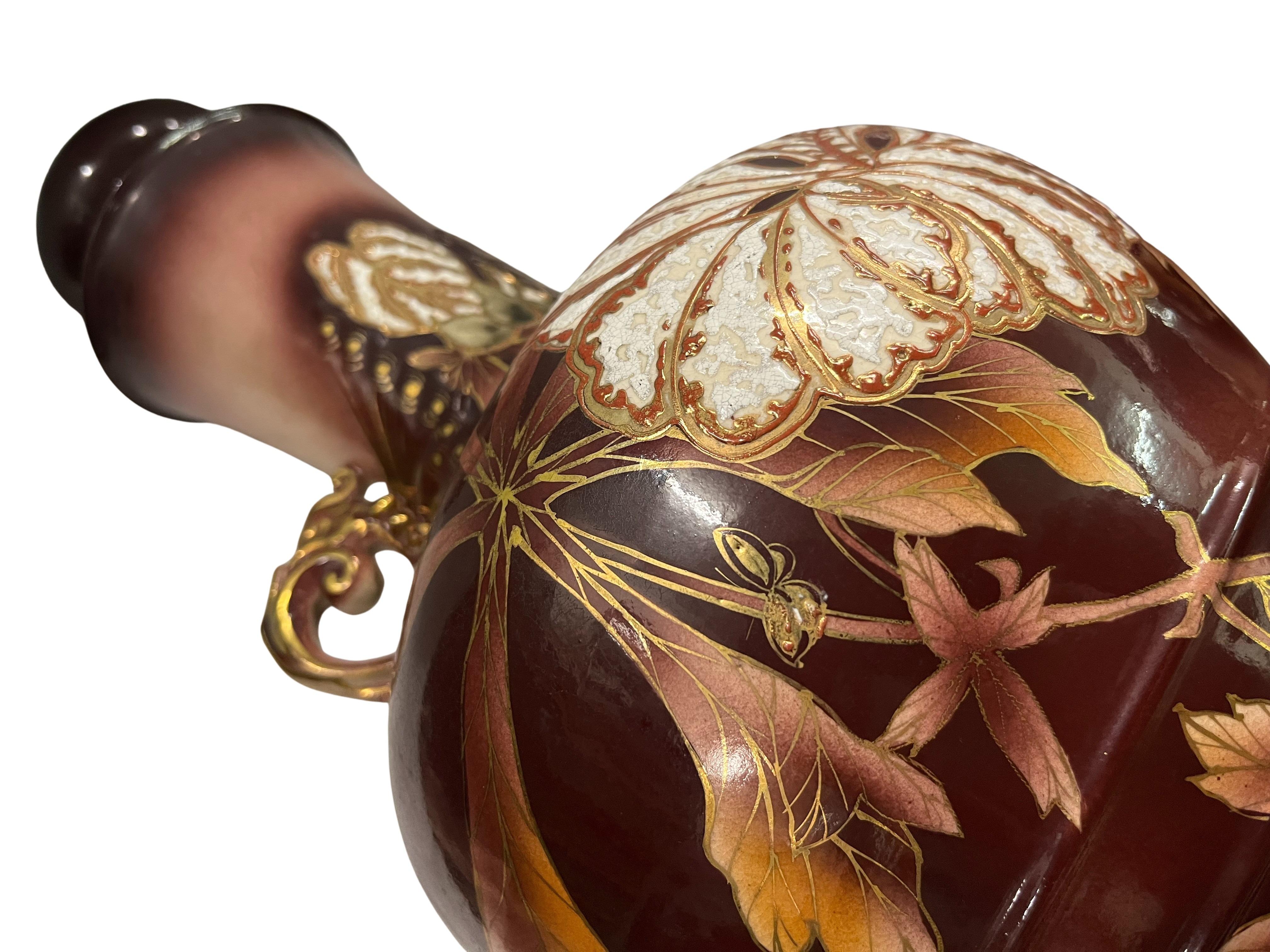 Stunning set of two large format vases, Japanese style, 1900 Art Nouveau, France For Sale 3