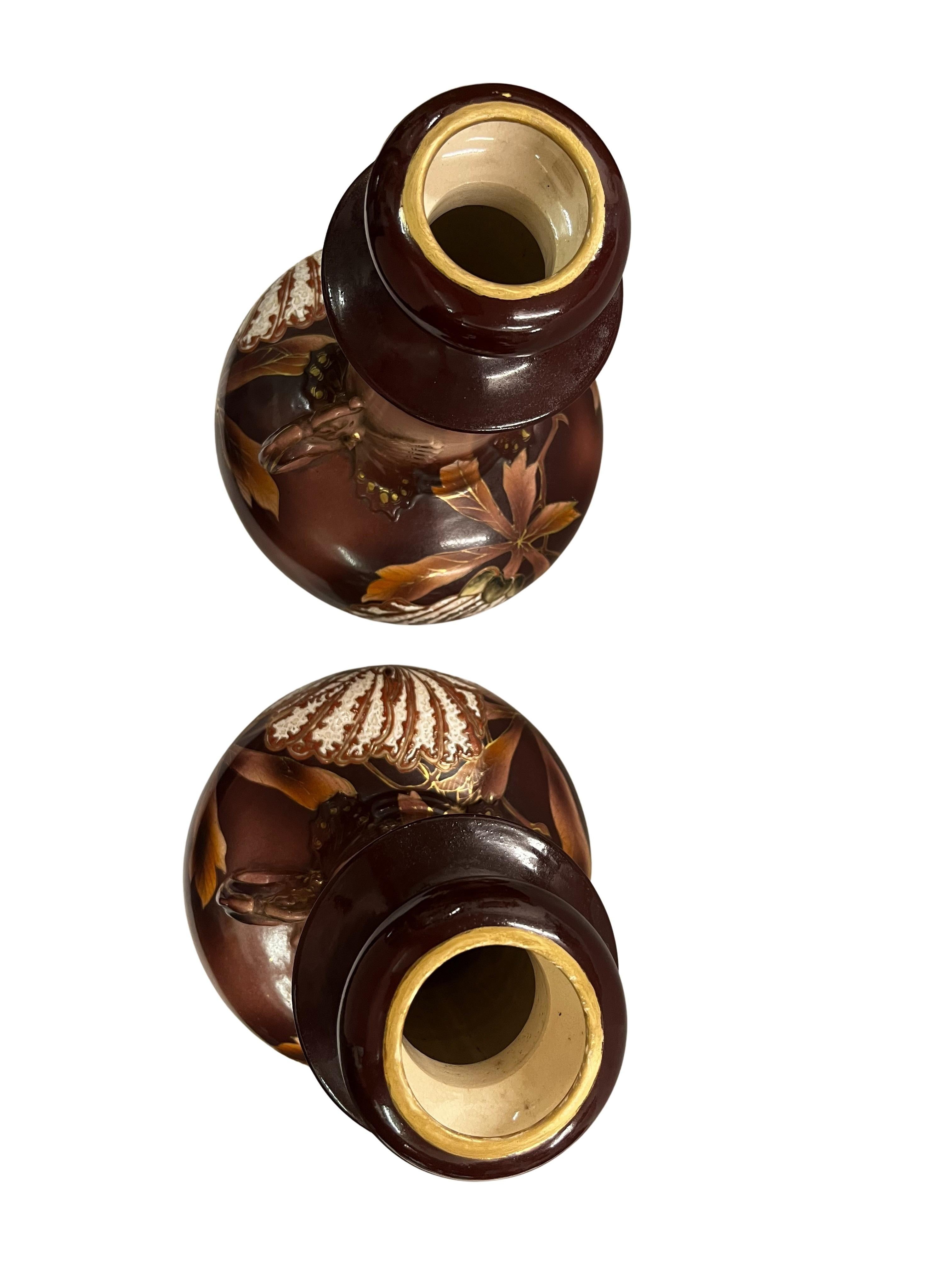 Stunning set of two large format vases, Japanese style, 1900 Art Nouveau, France In Good Condition For Sale In Wien, AT