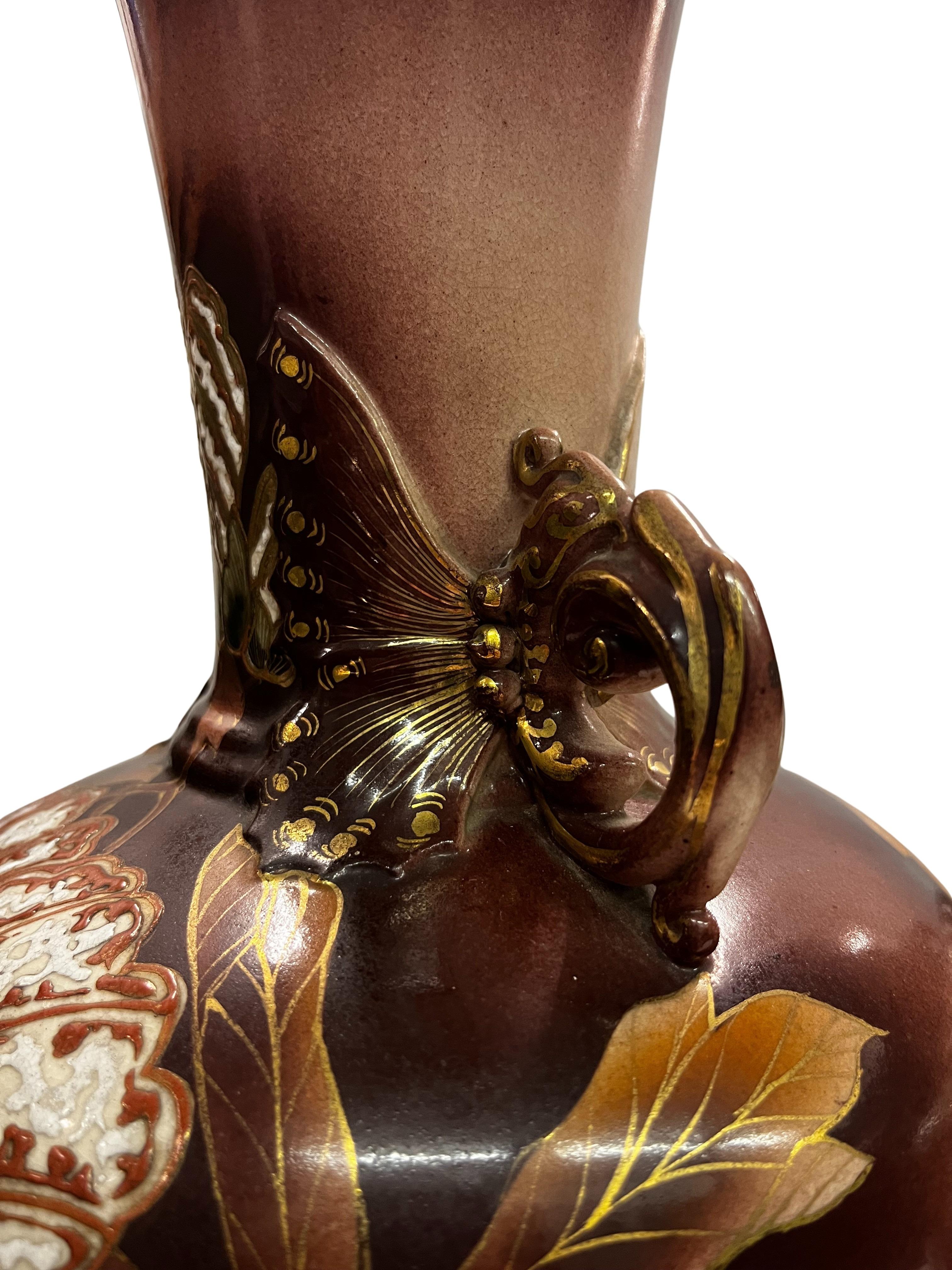 Early 20th Century Stunning set of two large format vases, Japanese style, 1900 Art Nouveau, France For Sale