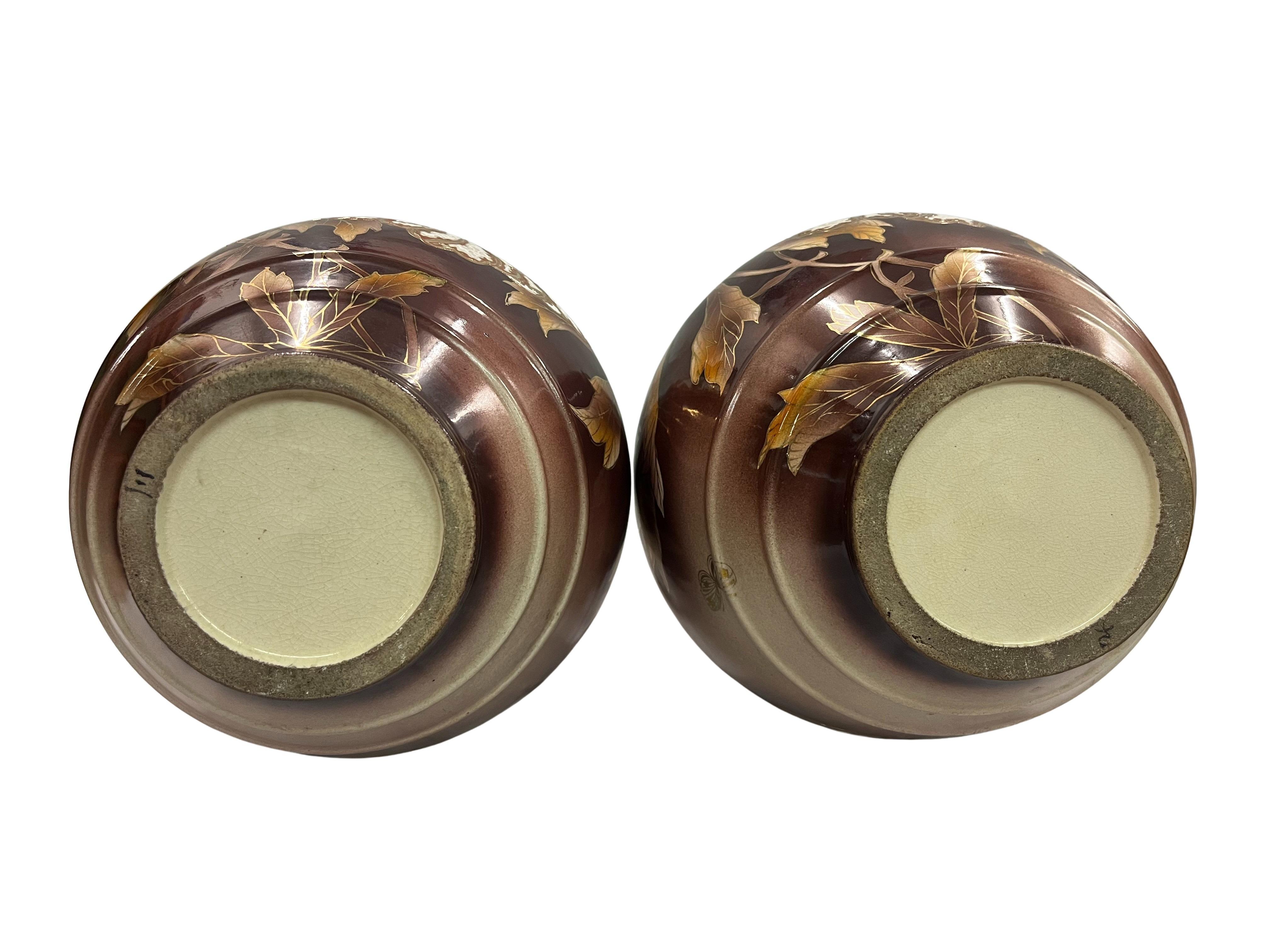 Ceramic Stunning set of two large format vases, Japanese style, 1900 Art Nouveau, France For Sale