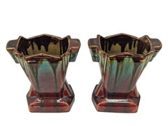 Superbe ensemble de deux vases en émail coulé, Barbotine, pur Art déco, Belgique des années 1920