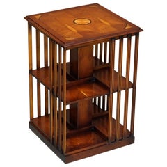 Vintage Stunning Sheraton Revival Burr Yew & Satinwood Revolving Bookcase Side End Table