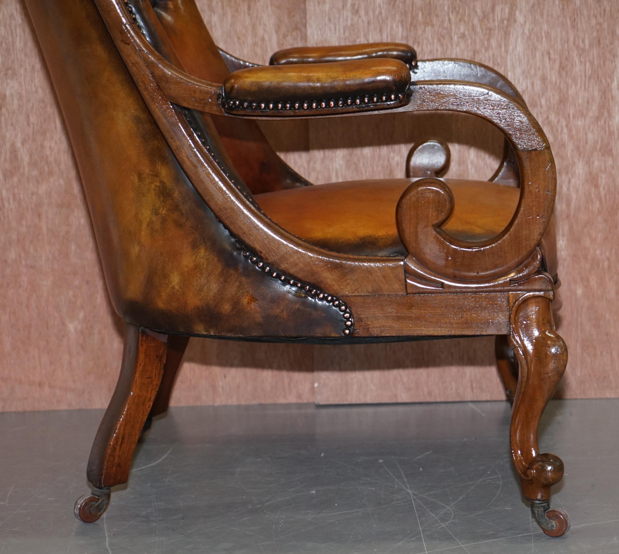 Stunning Show Framed Early Victorian Chesterfield Brown Leather Library Armchair For Sale 7