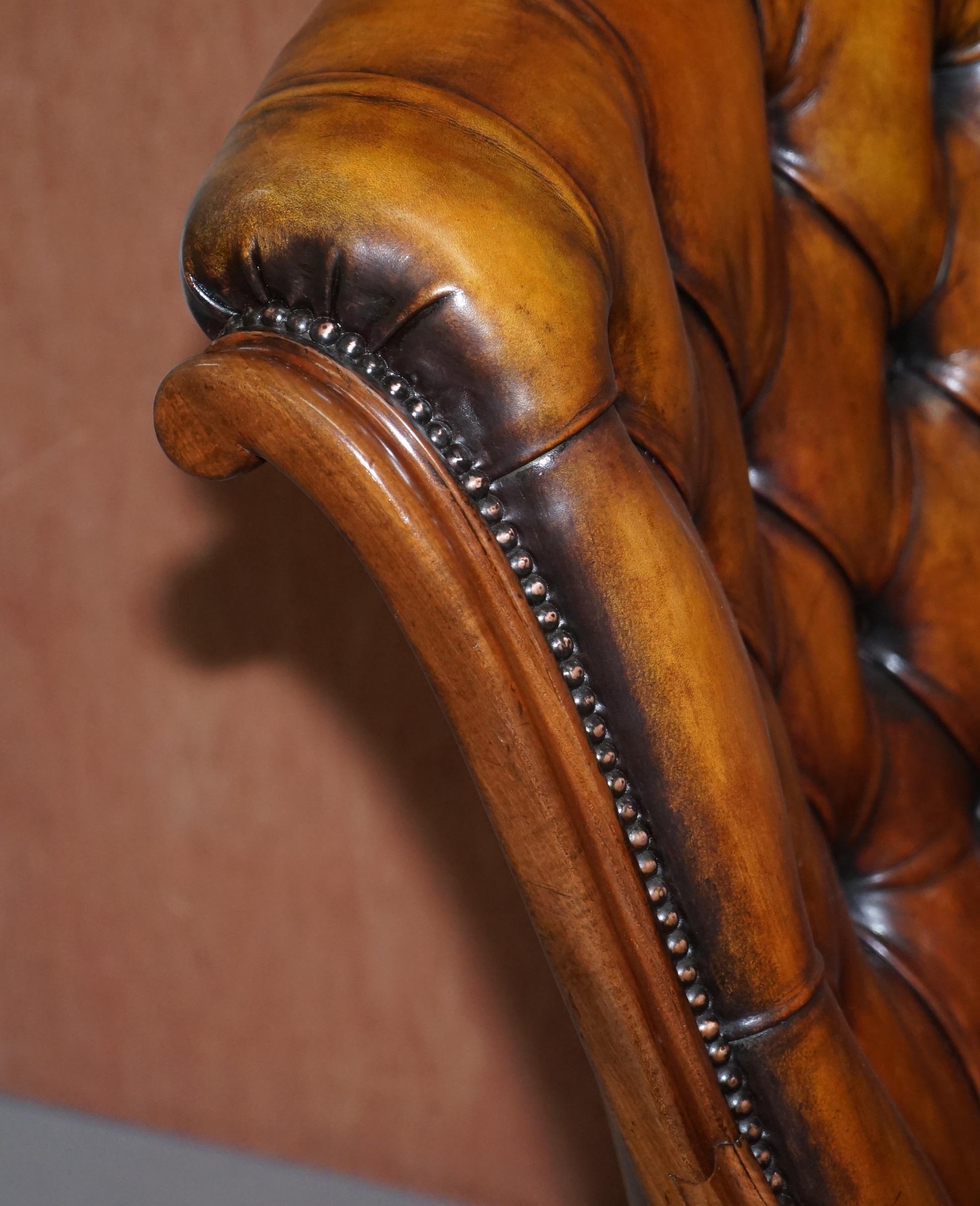 Stunning Show Framed Early Victorian Chesterfield Brown Leather Library Armchair For Sale 9