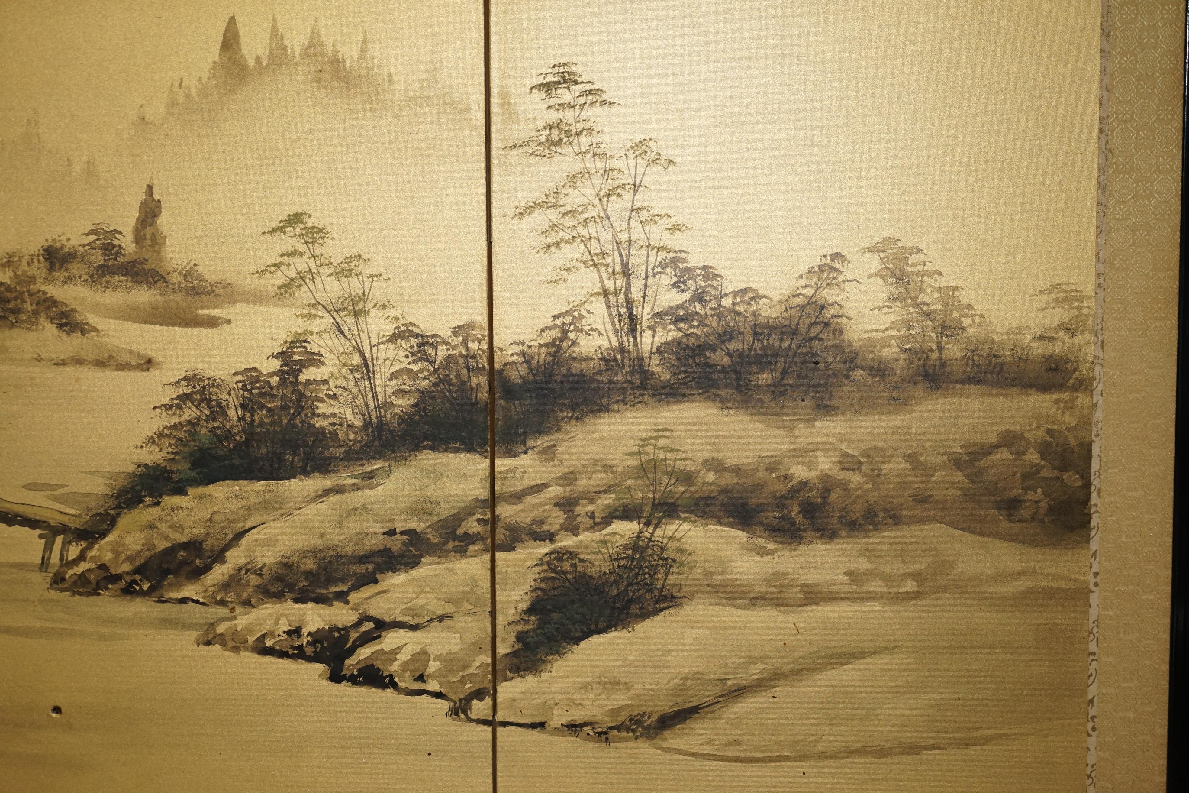 Stunning Signed Antique Japanese Watercolour Folding Screen / Wall Hanging 3