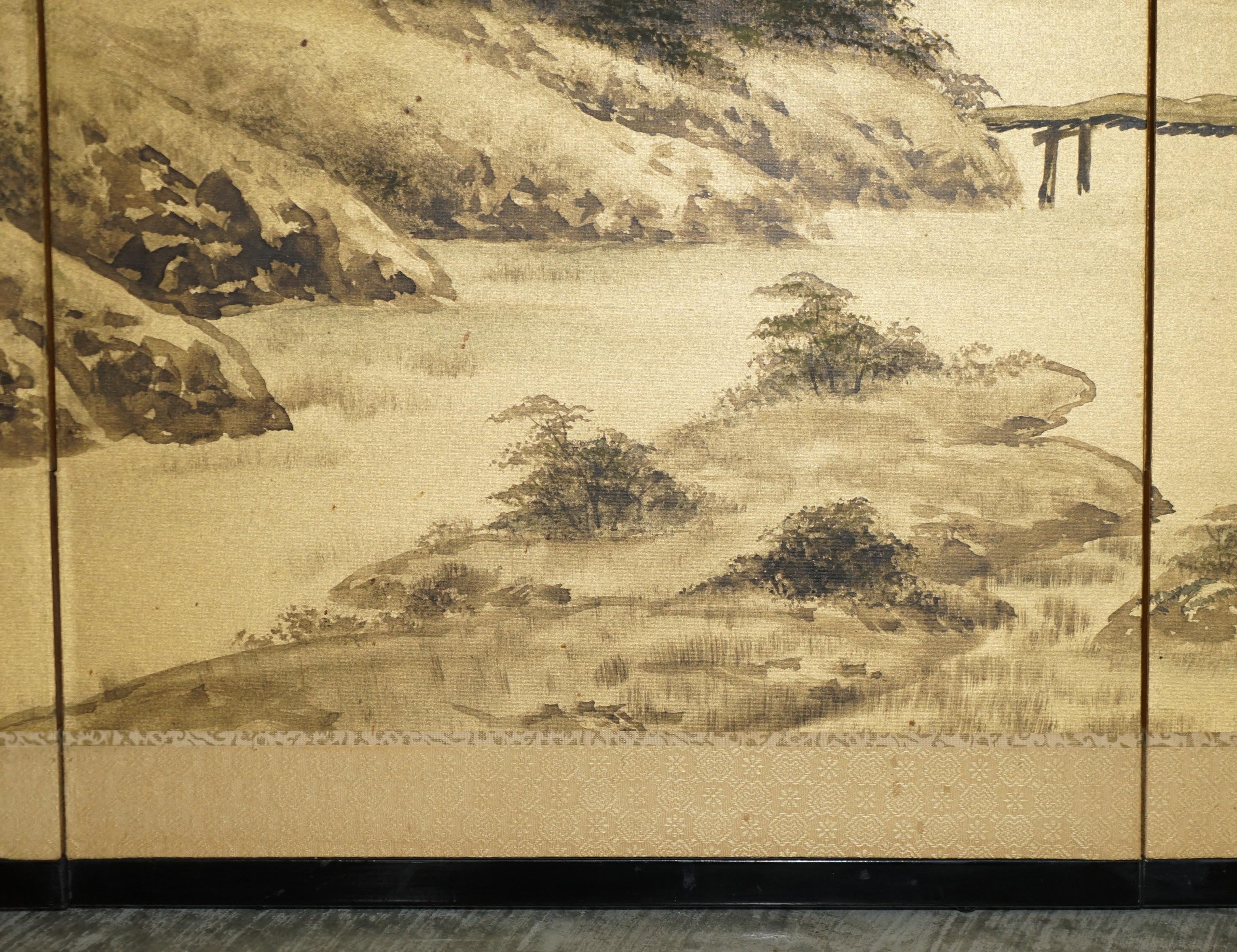 Late Victorian Stunning Signed Antique Japanese Watercolour Folding Screen / Wall Hanging