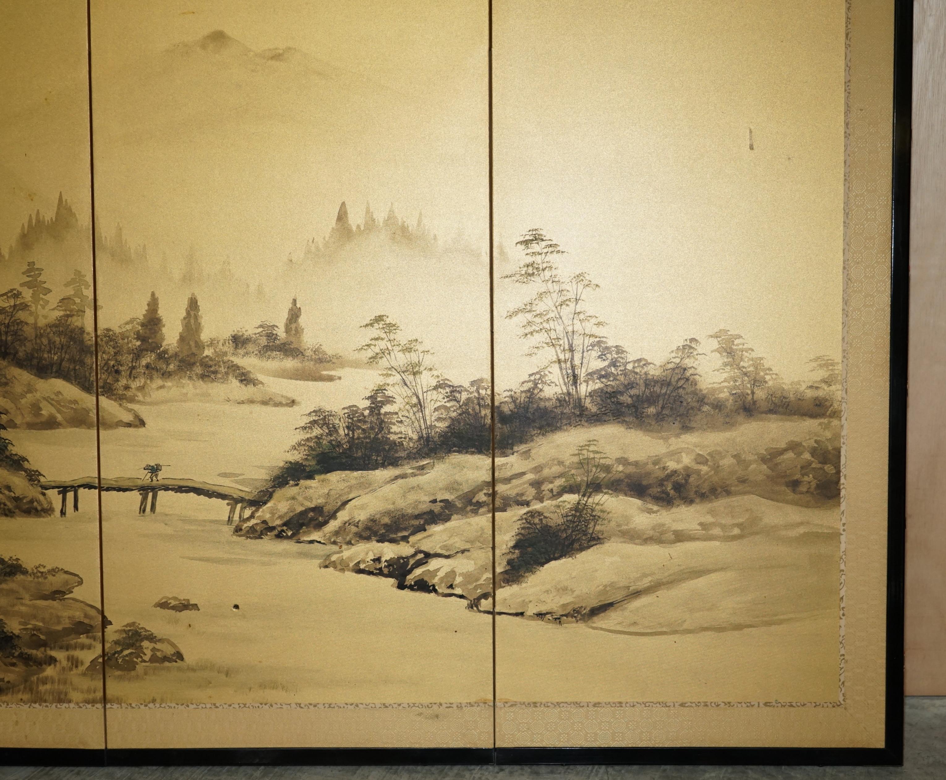 Stunning Signed Antique Japanese Watercolour Folding Screen / Wall Hanging 3