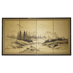 Stunning Signed Antique Japanese Watercolour Folding Screen / Wall Hanging