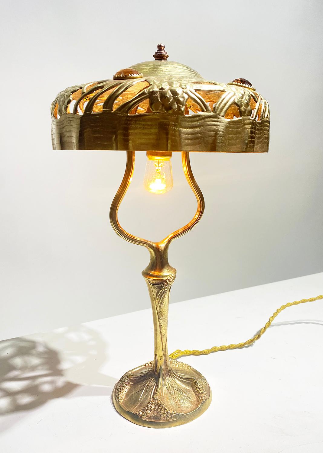 French Stunning Signed Georges Leleu Art Nouveau Table Lamp For Sale