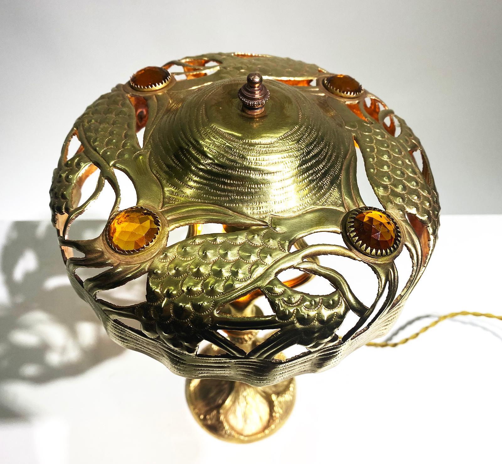 Brass Stunning Signed Georges Leleu Art Nouveau Table Lamp For Sale