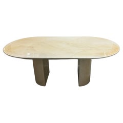 Stunning Signed Karl Springer Ivory Goatskin Knife Edge Dining Table or Desk