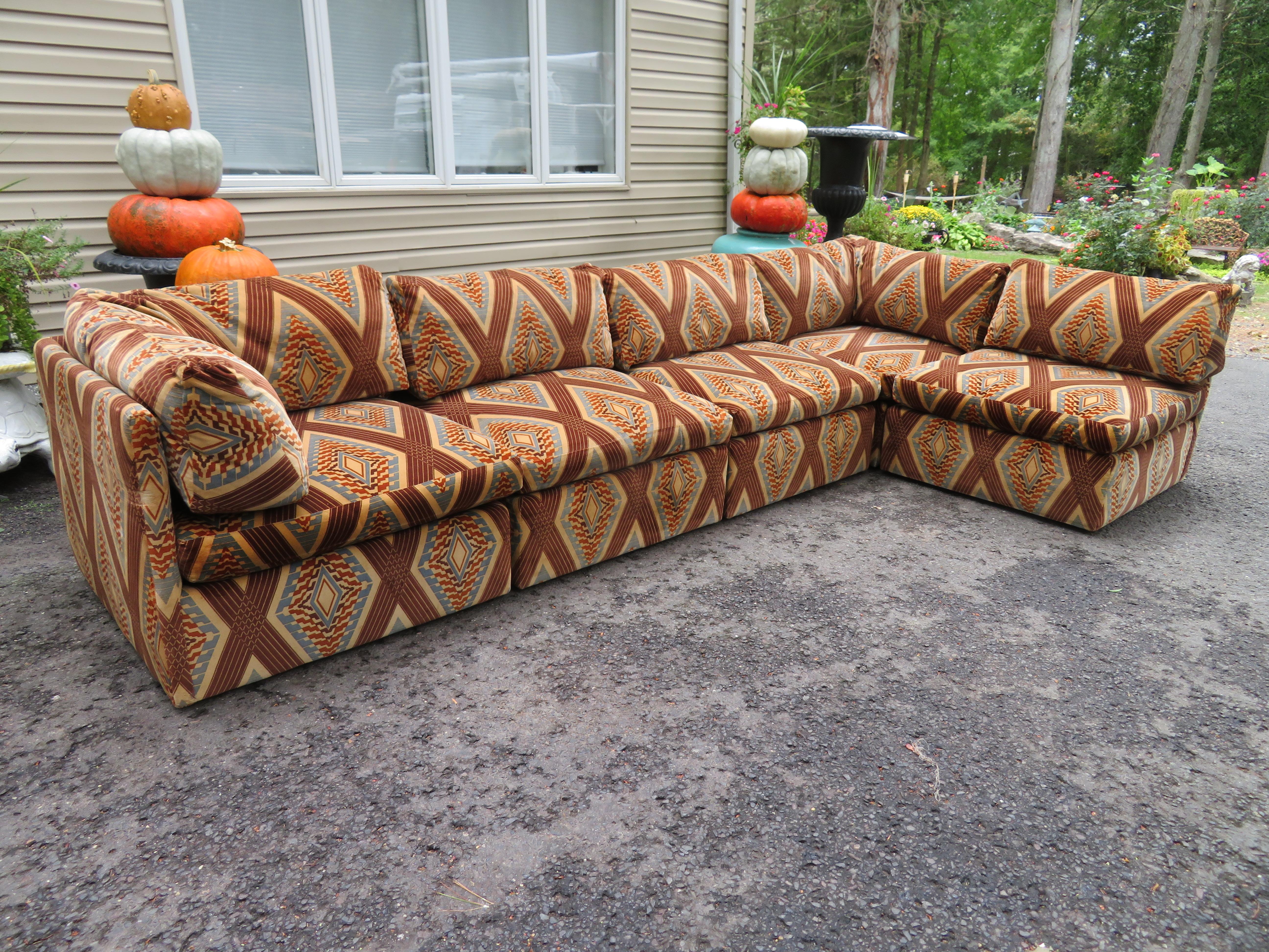 Stunning Signed Milo Baughman 5 Piece Sectional Sofa Jack Lenor Larsen 3