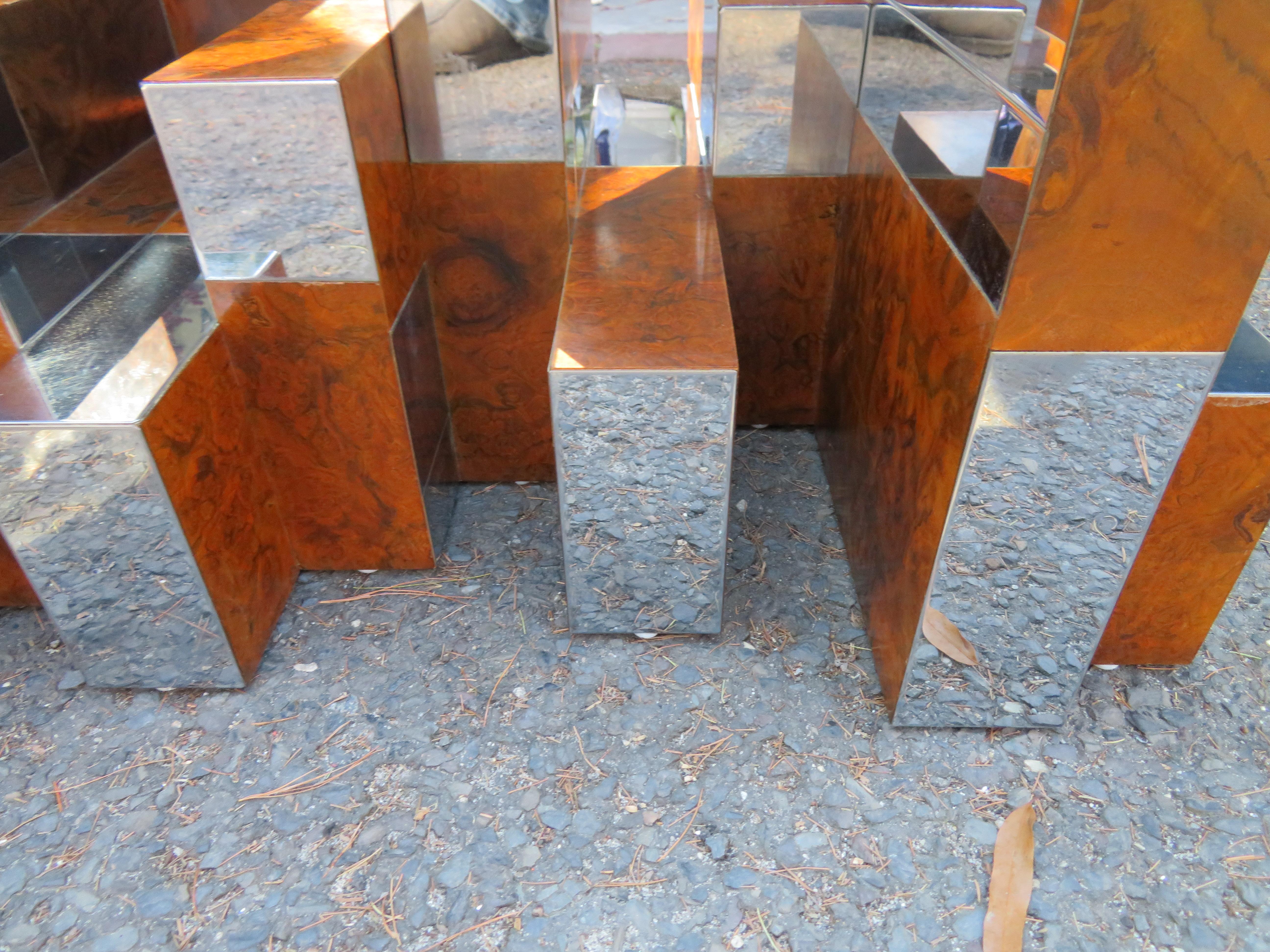 American Stunning Signed Paul Evans Directional Burl and Chrome Cityscape Coffee Table For Sale