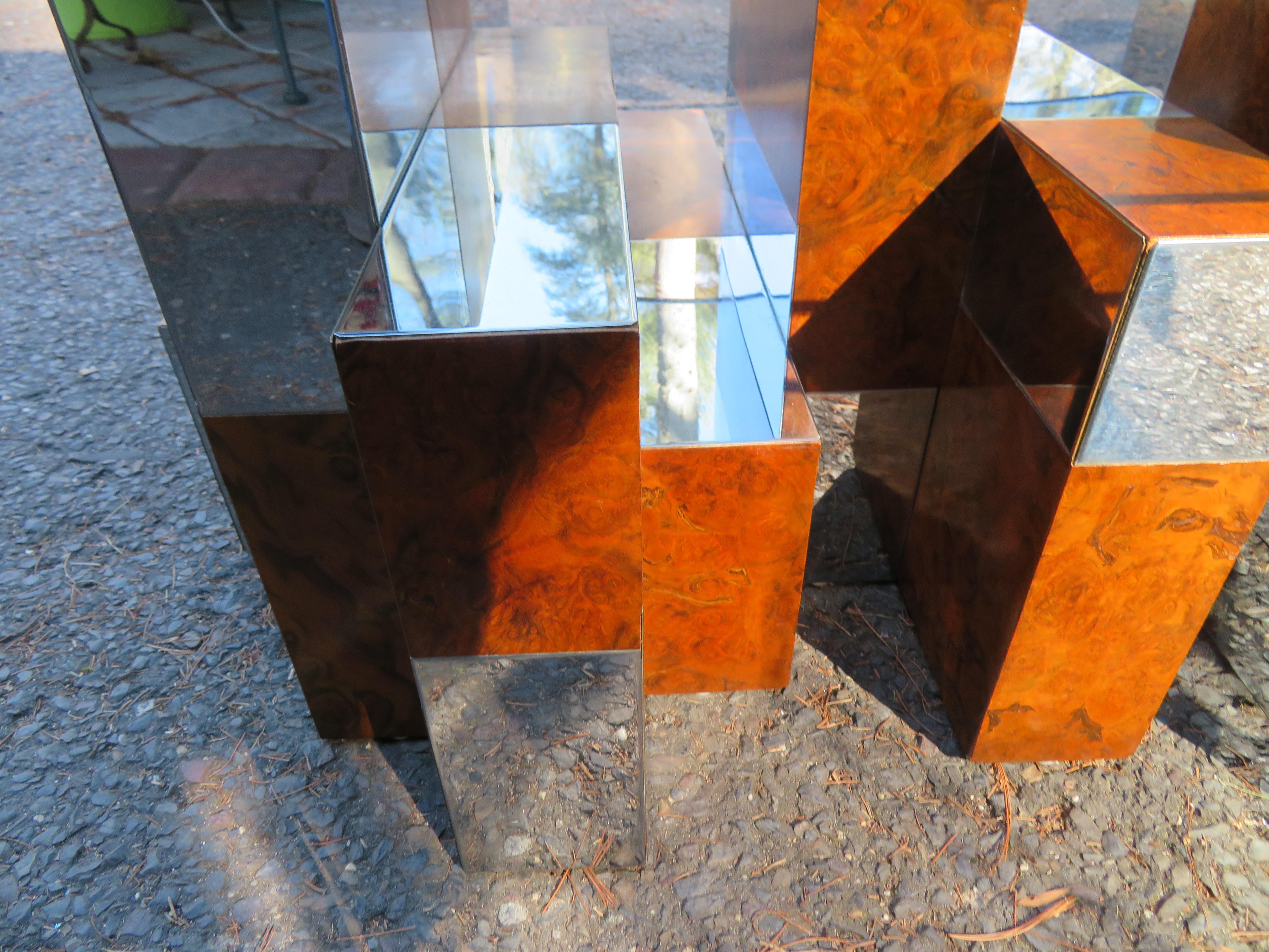 Verre Superbe table basse urbaine directionnelle en broussin et chrome signée Paul Evans en vente