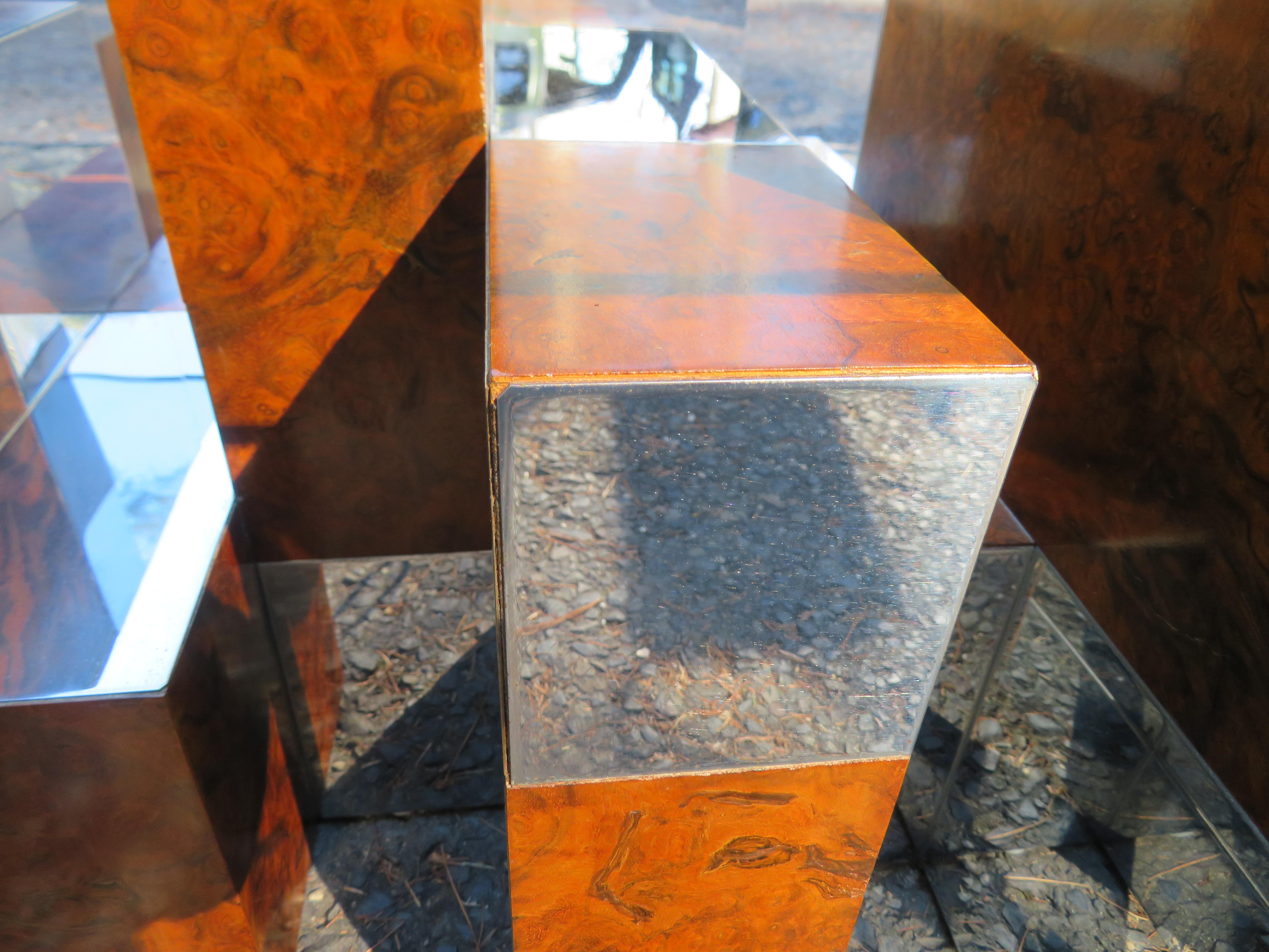 Superbe table basse urbaine directionnelle en broussin et chrome signée Paul Evans en vente 1