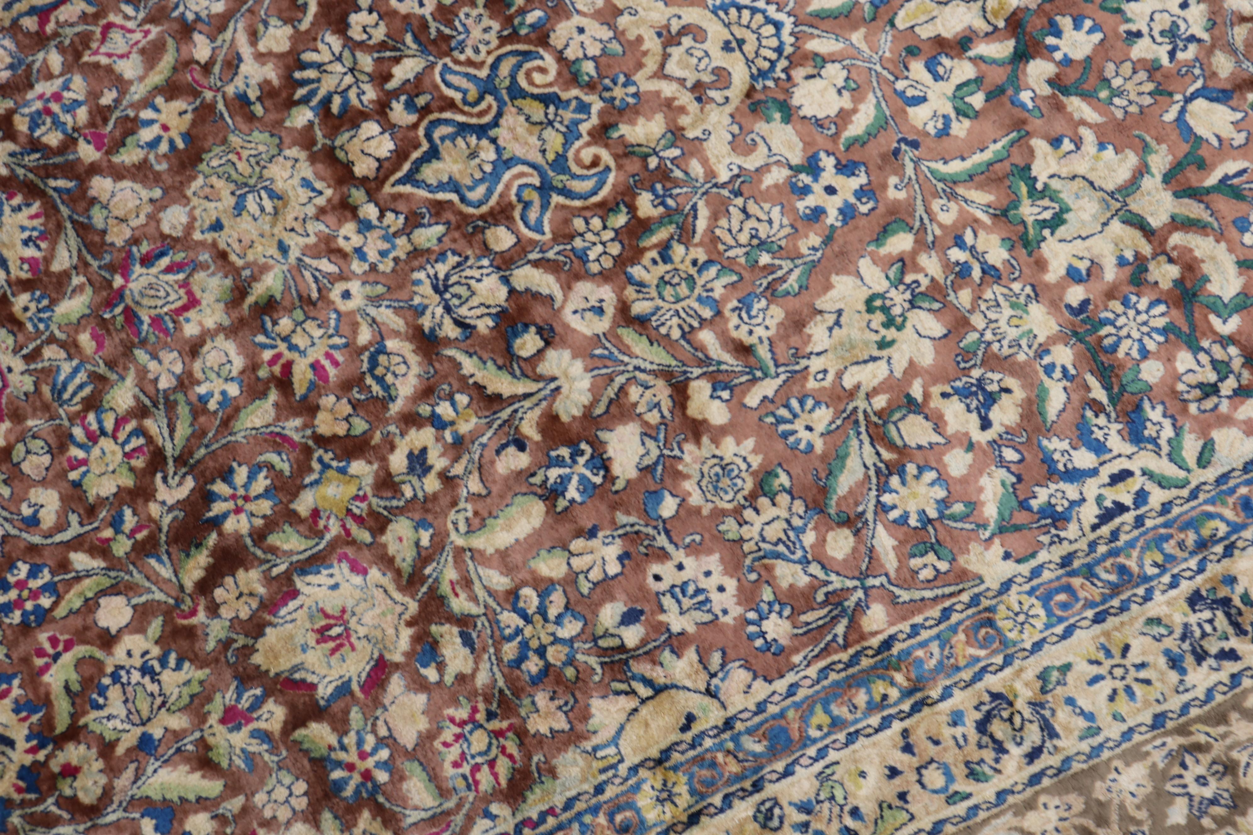 20th Century Stunning Silk Sheen Indian Floral Room Size Rug For Sale