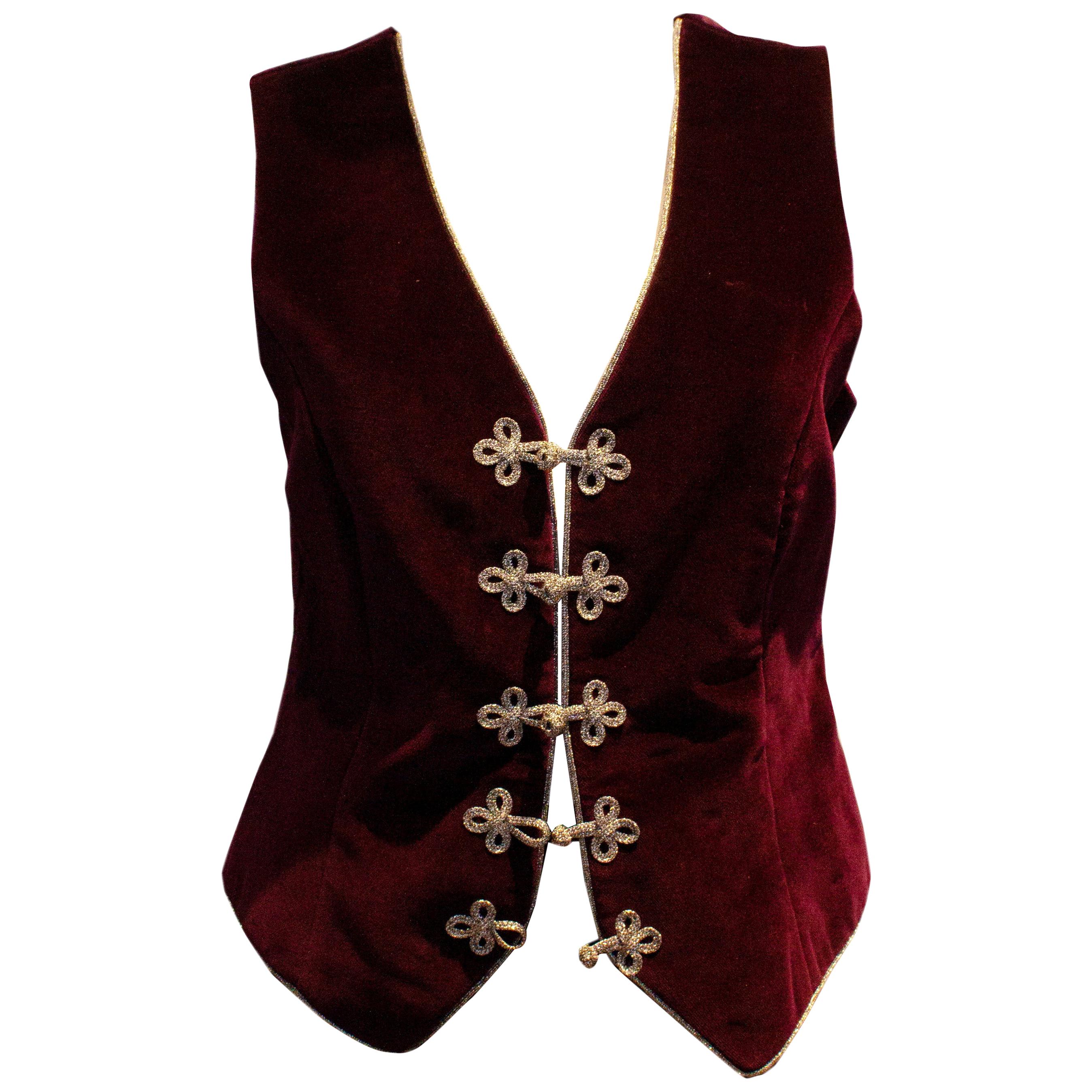  Stunning Silk Velvet Neal and Palmer Waistcoat with Silver Trim For Sale