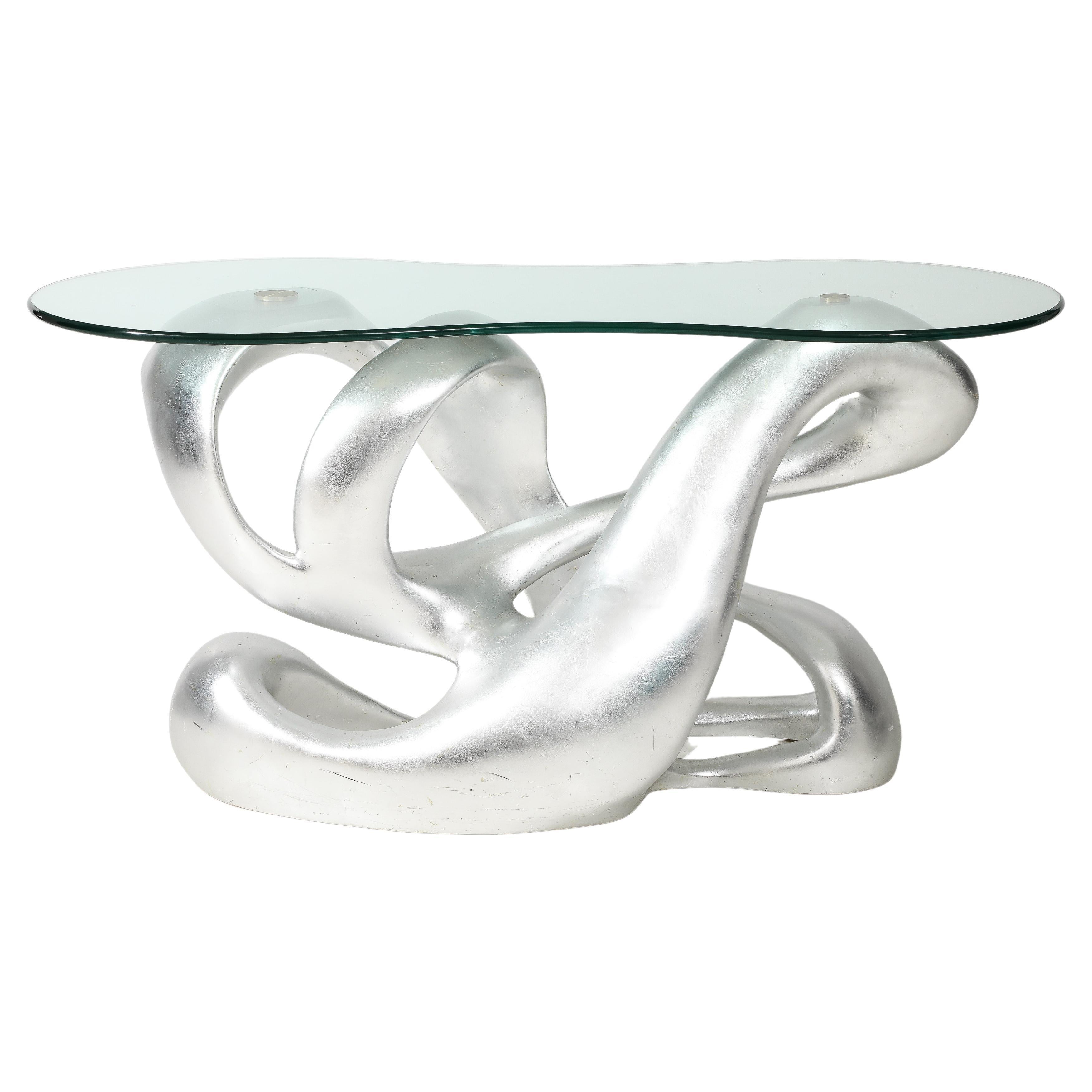 Stunning Silver Leaf Console Table Designed by Tony Duquette