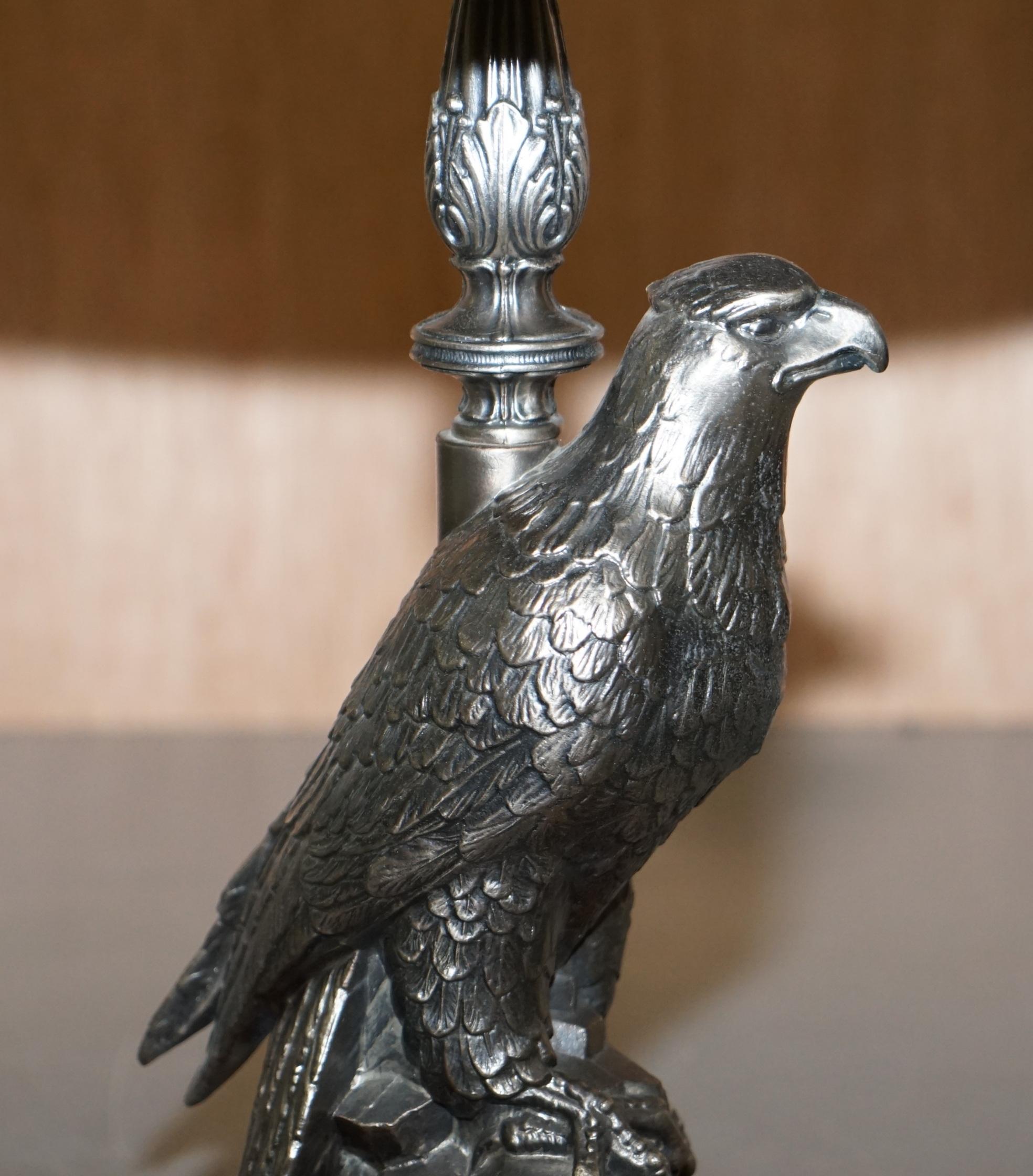 Stunning Silver Plated American Eagle with Marble-Top Side End Lamp Wine Table For Sale 3